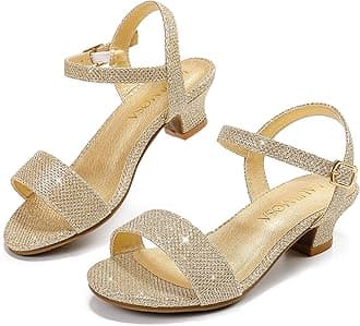 Girls Sandals Low Heels Girls Dress Shoes in Wedding Party Summer Open Toe Ankle Strap for Little Big Kids Toddler