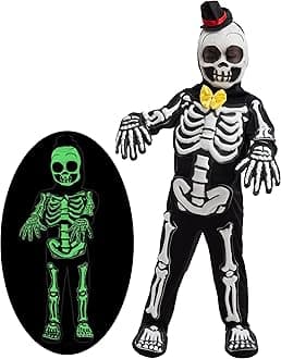 Spooktacular Creations Glows in the Dark Skeleton Costume for Boys, Halloween Skeleton Costume, Bone Jumpsuit for Kids