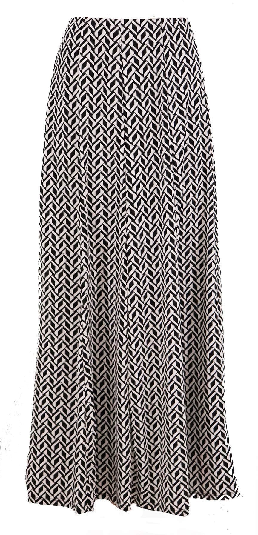 Abielmo Lovely Pull on Curved Red Blue Black Grey Stretchy Jersey Long Maxi Skirt Full Length Elasticated Waist UK Size 10 12 14 16 10 20 22 24 justfound4u (UK Size10 - Length 39", Black and White)