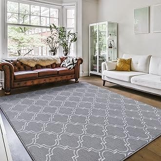 Amearea Fluffy Moroccan Trellis Rug, Soft Fuzzy Geometry Rugs for Living Room, Shaggy Modern Area Rug for Bedroom Kids Room Dorm, Easy Clean, Boho Farmhouse Decor Low Pile Carpet, Light Gray 6x9 Feet