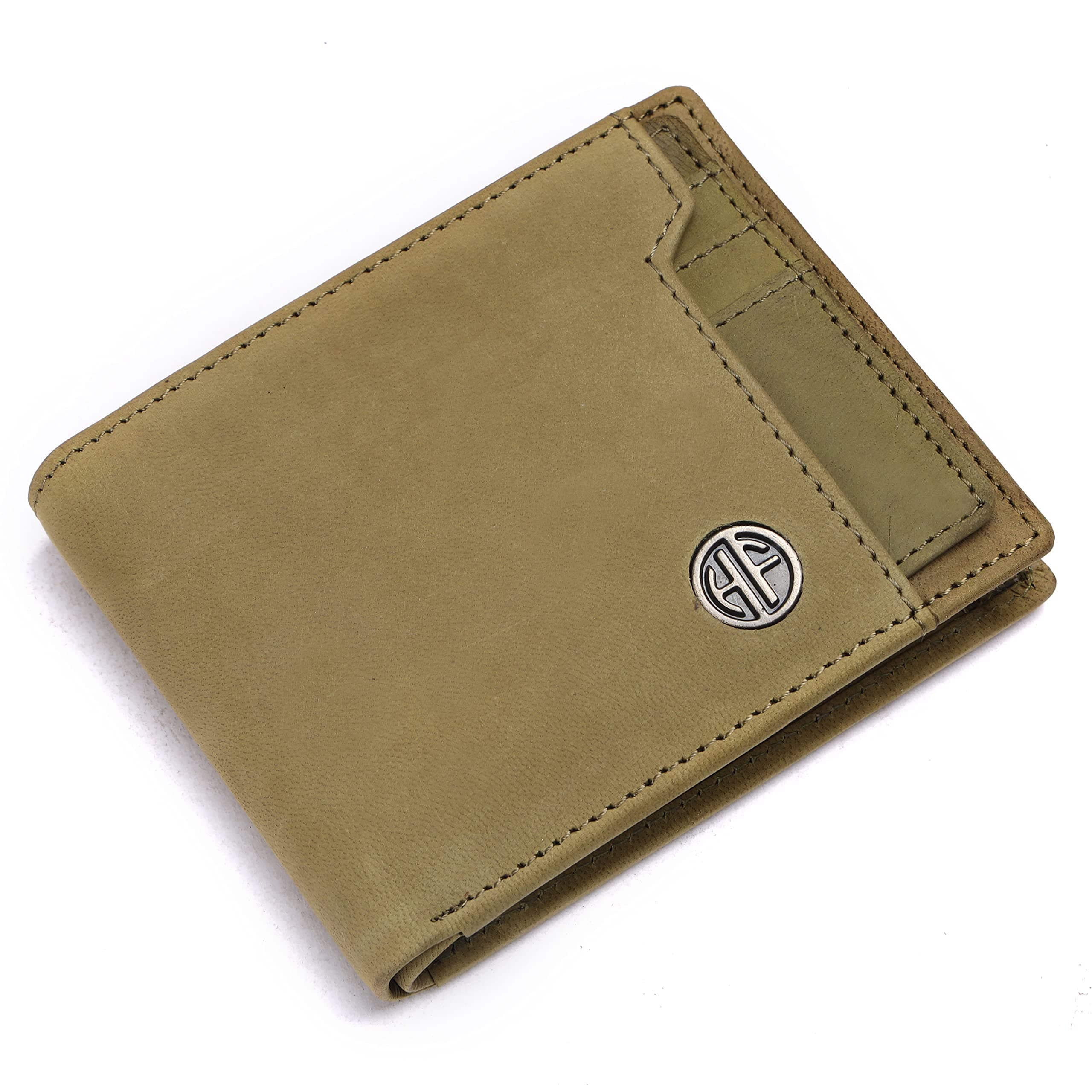 HAMMONDS FLYCATCHER Genuine Leather Wallet for Men - RFID Protected Leather Purse for Men, Money Purse for Men, Bi-Fold Wallet - 6 Card Slots, 1 Card Case, Coin Pocket, Hidden Pockets, Moss Green,
