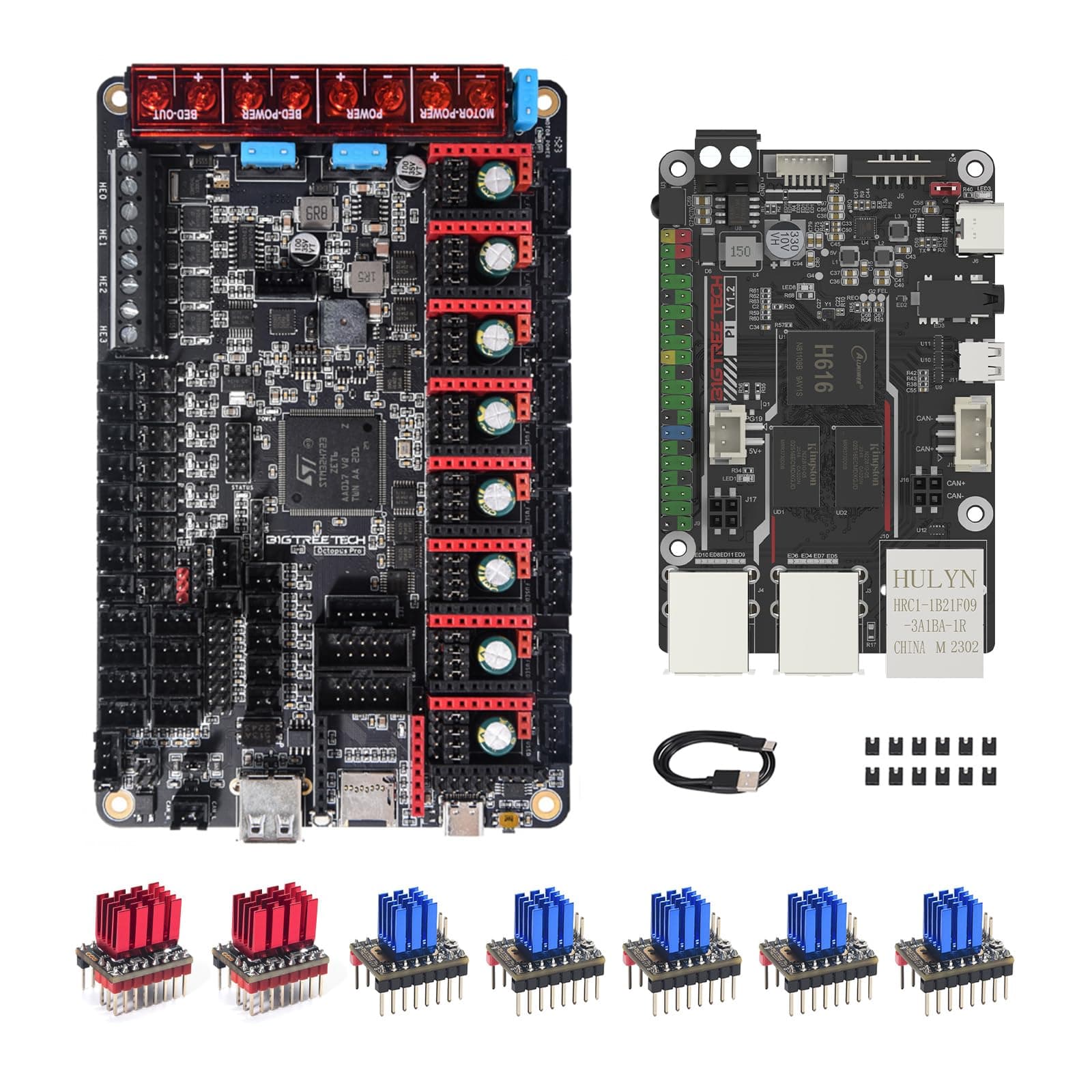 BIGTREETECH Octopus Pro V1.1 H723 Control Board+BTT Pi V1.2 Board+2Pcs TMC5160T V1.0+5Pcs TMC2209 V1.3 Stepper Driver Kit to Running Klipper High Speed Printing for Voron 2.4/CoreXY/VZbot 3D Printer