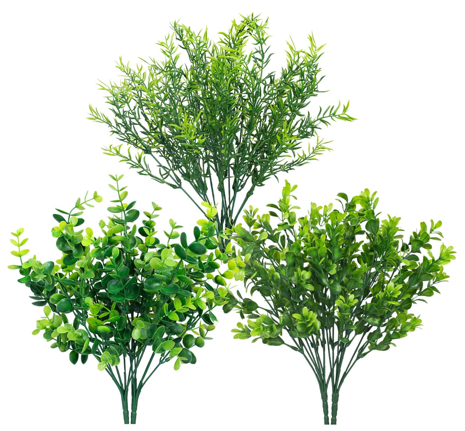 Ouddy Decor 6 Bundles Artificial Greenery Stems Mixed Fake Plastic Plants Eucalyptus Rosemary Faux Magnolia for Outdoor Indoor Garden Home Window Box Decor