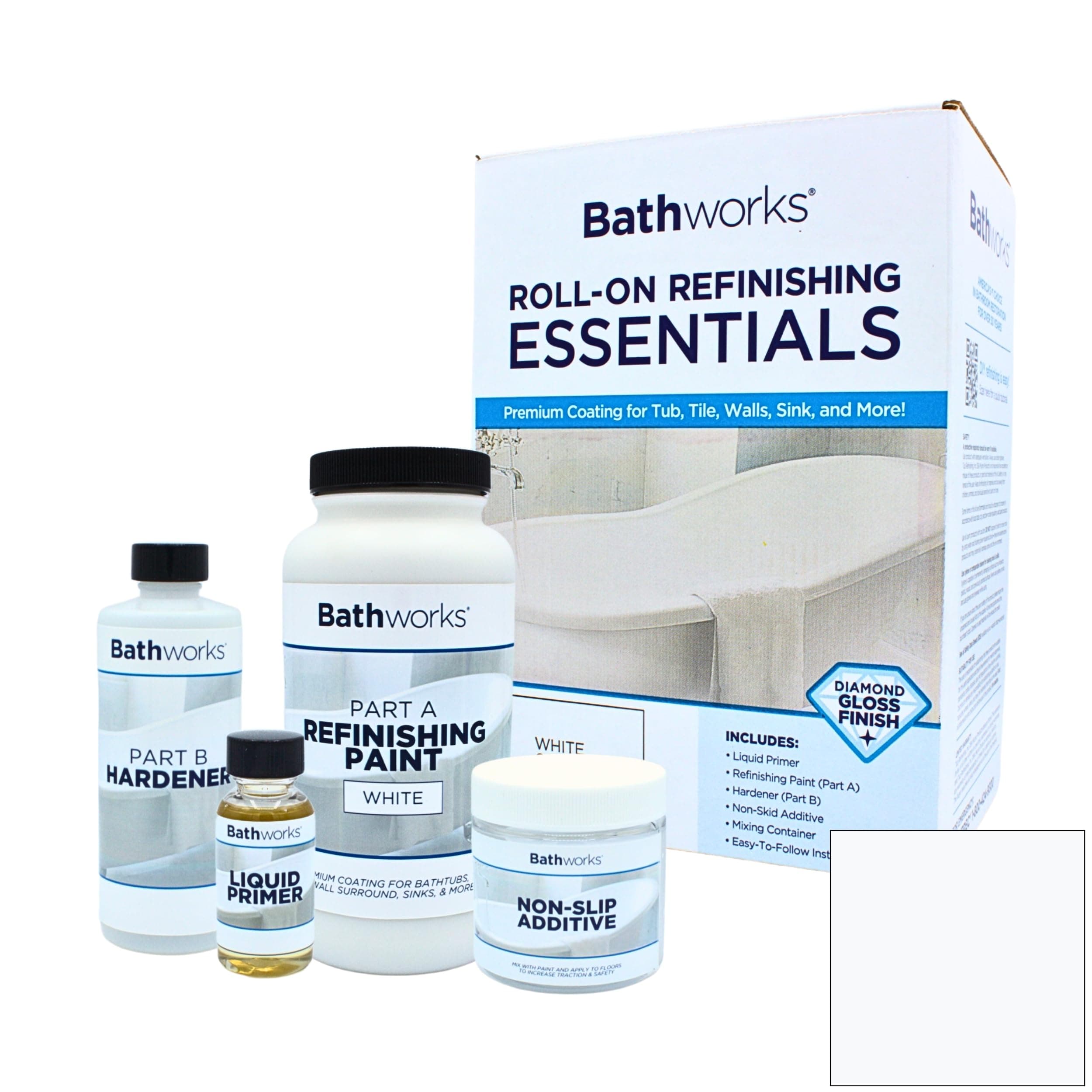 Bathworks Essentials Refinishing Kit - 22 fl oz, Extreme Durability, Smooth Finish, with Non-Slip Protection - High Gloss White - for Bathtubs, Tiles, Sinks, Showers, and More