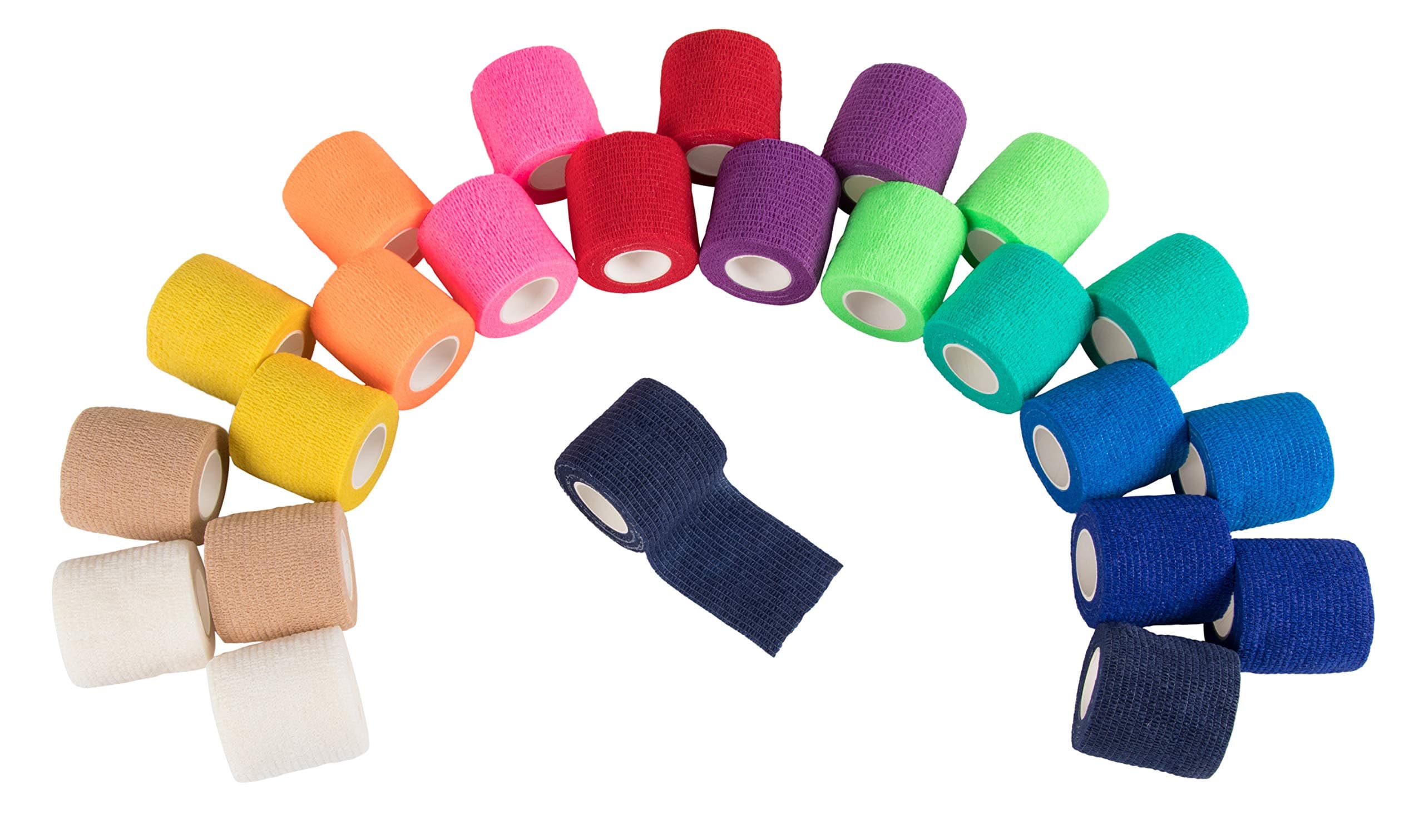 Juvale Bandage Wraps (24-Pack) - Self Adherent Wraps, Self Adhesive Gauze Rolls, Medical Tape, First Aid Supplies for Sports, Wrists, Ankles - Multicoloured, 2 Inches x 5 Yards - FDA Approved