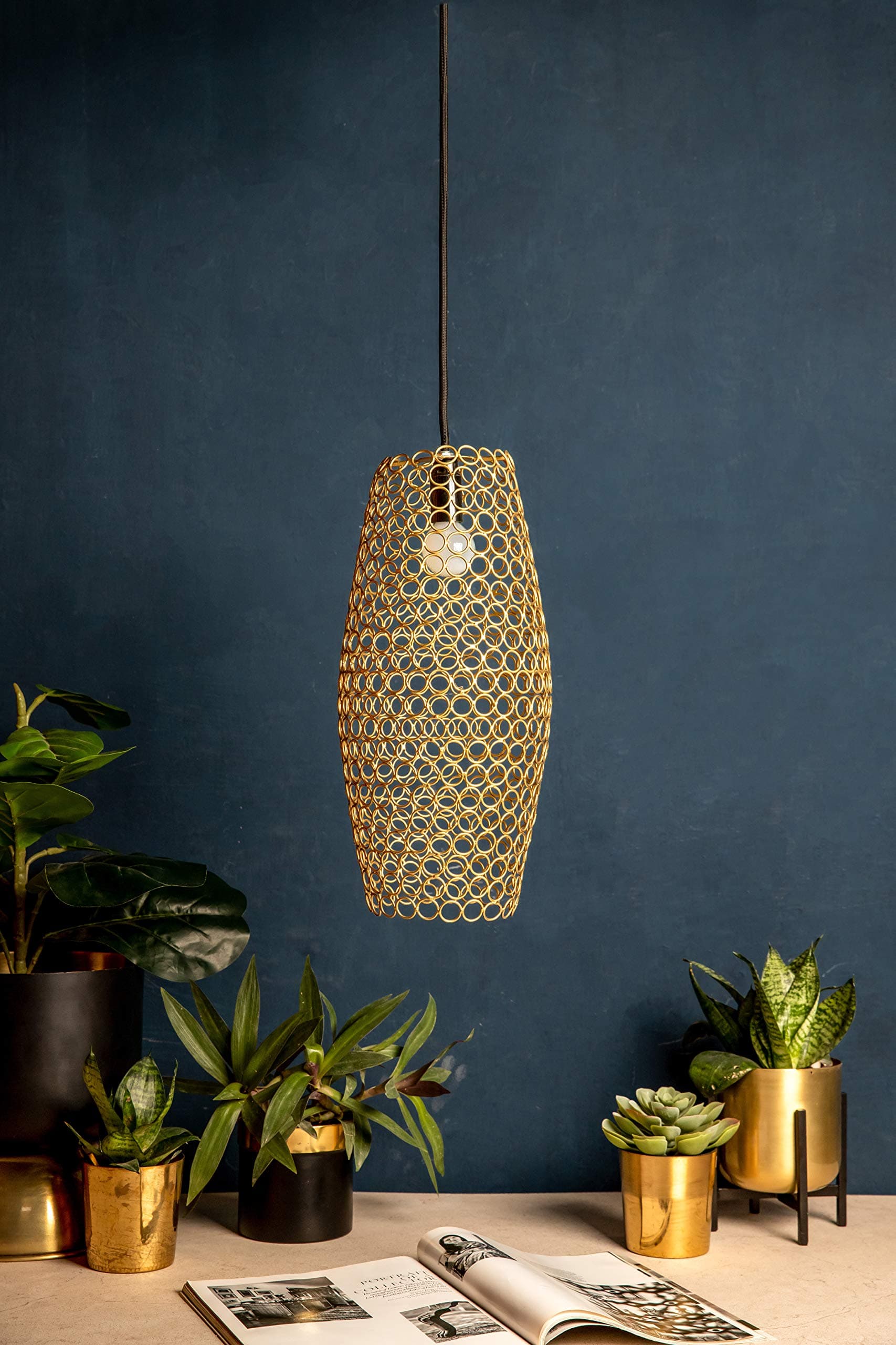 Logam Gold Ring Pod Hanging Pendant Light, E - 14 Bulb Holder, Without Bulb, 18 x 18 x 42 cm
