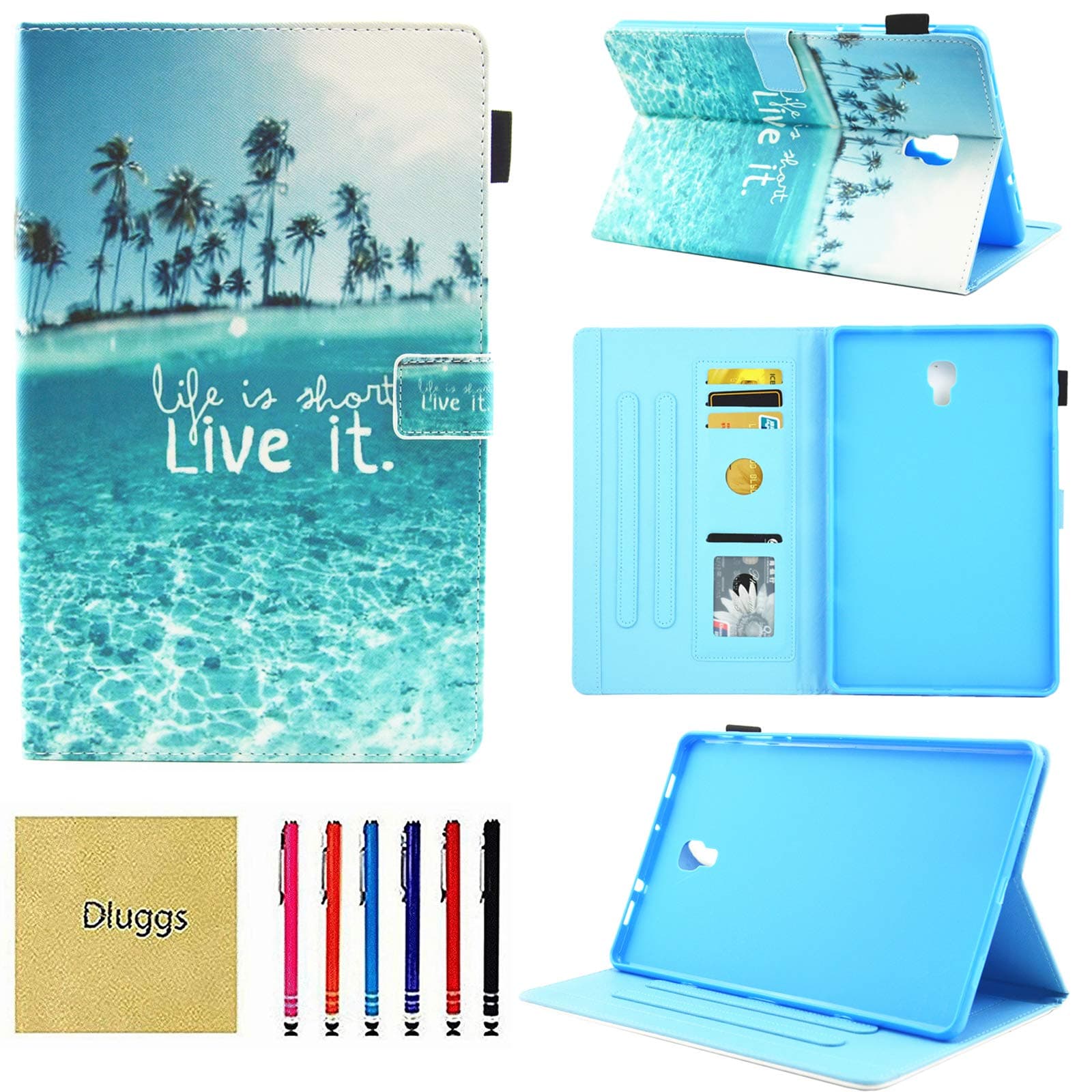 Samsung Galaxy Tab A 10.5 Case 2018, SM-T590 Case, Dluggs Protective PU Leather Folio Stand Pattern Magnetic Cover for Samsung Galaxy Tab A 10.5 Inch Model SM-T590 / T595 / T597, Beach