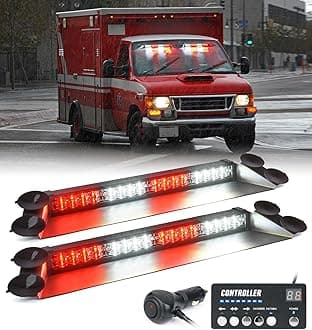 LUMENIX LED Emergency Dash Strobe Lights Bar w/Controller Windshield Visor Safety Warning Traffic Caution Lightbar Deck Split Flashing Light for Firefighter First Responder Vehicles Trucks- White Red