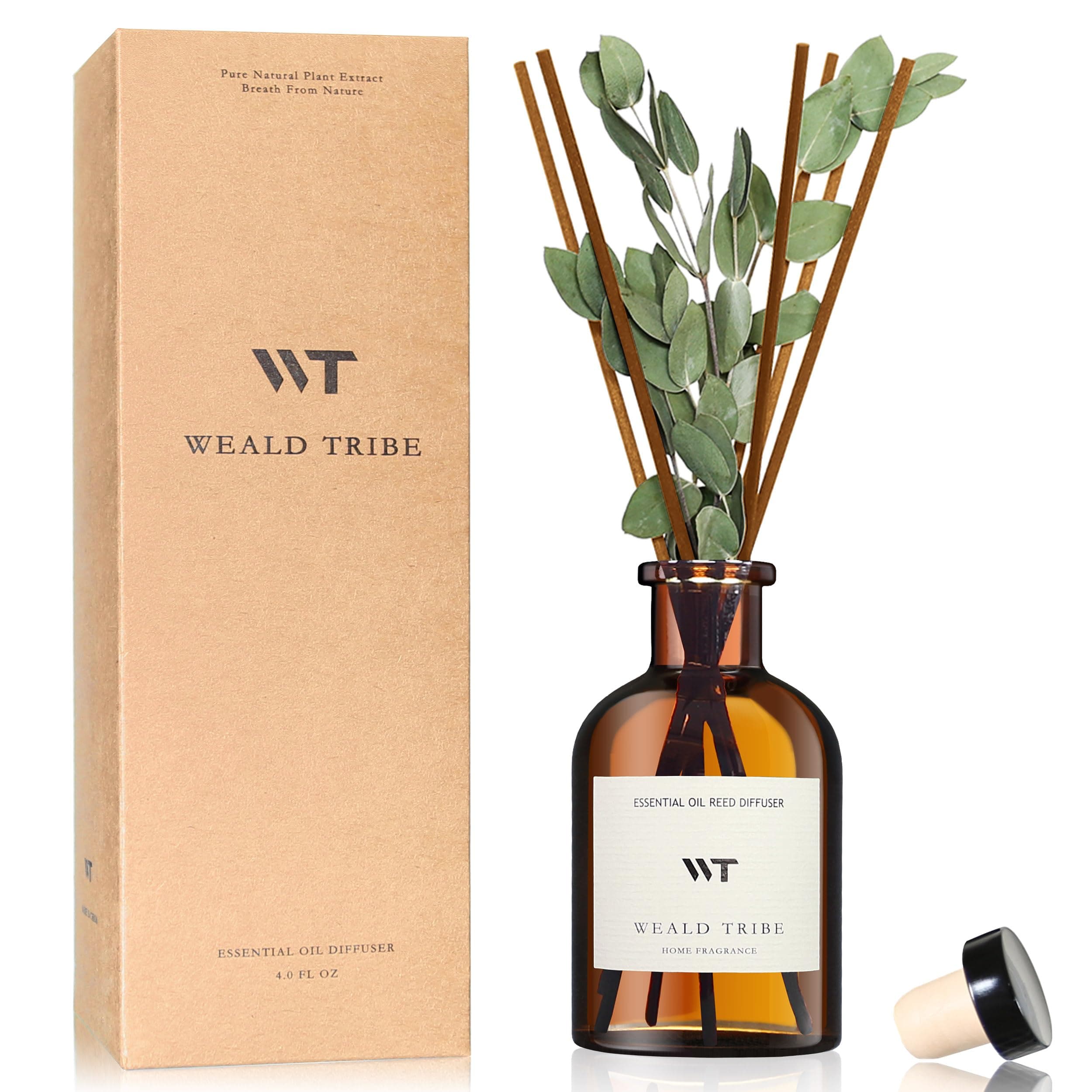 WEALD TRIBE Flower Reed Diffuser Set Eucalyptus & Lavender Scent For Bathroom Accessories Shelf Decor & Air Fresheners, Sticks Defusers With 4.0 fl oz Essential Oils, House Bedroom Office Decor & Gift