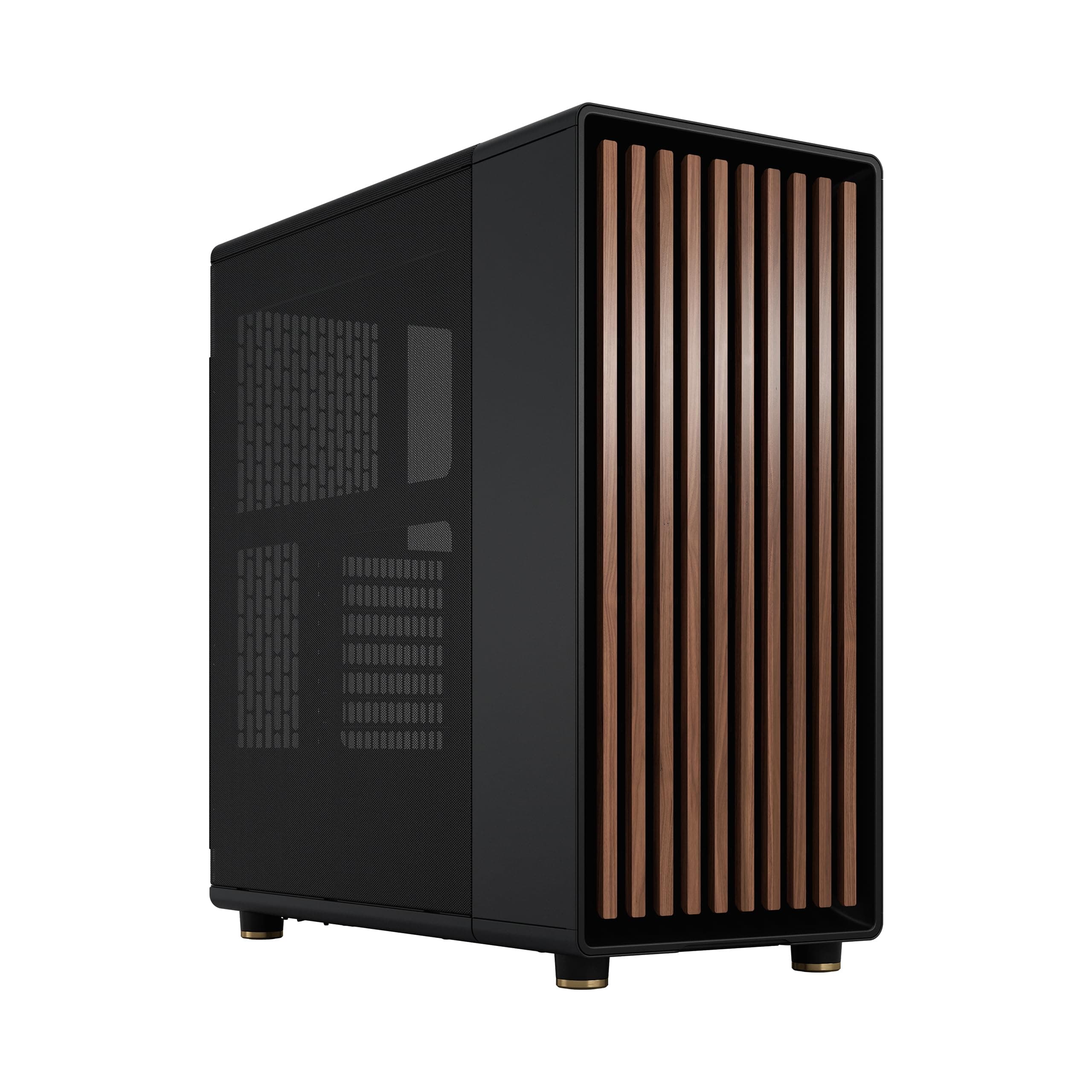 North Charcoal Black - Wood Walnut front - Mesh side panels - Two 140mm Aspect PWM fans included - Type C USB - ATX Airflow Mid Tower PC Gaming Case