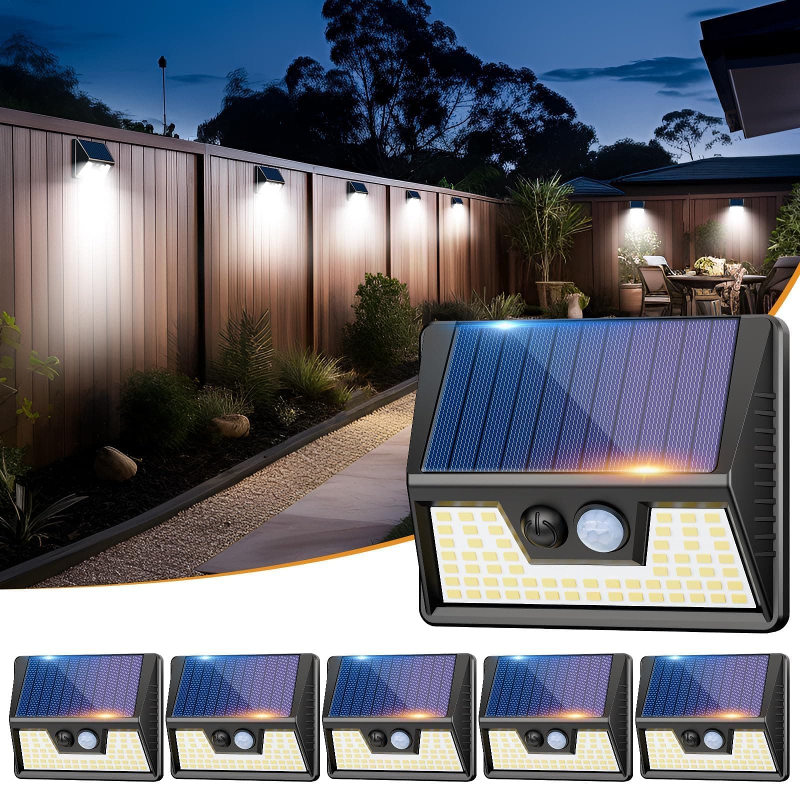 vighep Solar Lights Outdoor Motion Sensor- Led Security Lights IP65 Waterproof, 3 Lighting Modes, Super Bright Pir Flood Lights for Wall Garden Fence Yard Driveway Path - 6 Pack