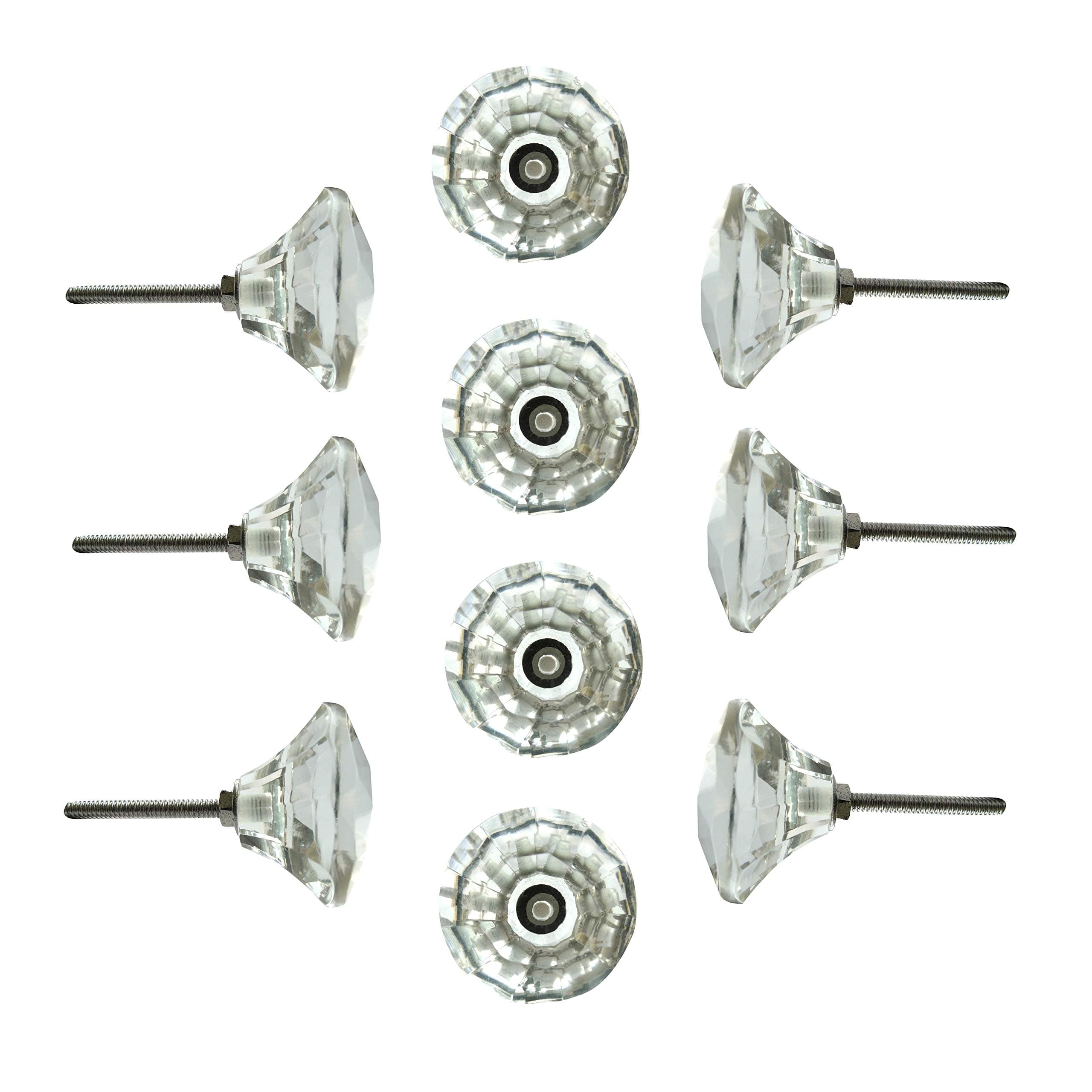 Perilla Home Set of 10 Round Crystal Drawer Knobs - Hand Made Glossy Decorative Vintage Knobs - for Home, Kitchen, Cupboard, Glass, Door Knobs, Dresser, Closet, Wardrobe and Drawer Pulls