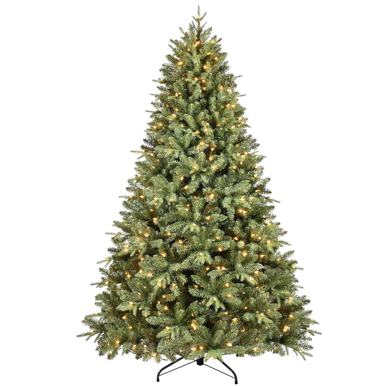 5FT Pre-Lit Artificial Christmas Tree with 1032 PE&PVC Mixed Branch Tips, 300 Warm White Lights, Hinged Premium Spruce Fake Xmas Trees, Green, Foldable Base