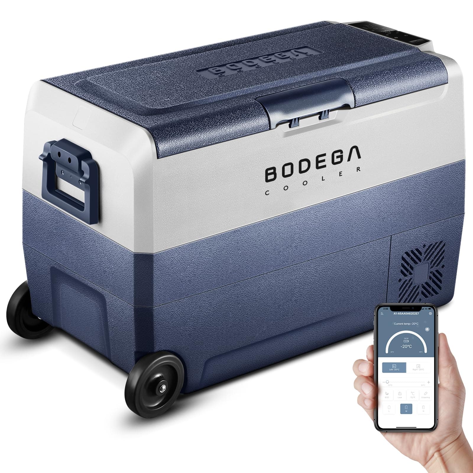 BODEGA COOLER 12 Volt Car Refrigerator,64 Quart Portable Fridge Cooler APP Control,-4℉-68℉ 60L Dual Zone Car Freezer Cooler, 12/24V DC and 100-240V AC for Camping,Travel,RV,Boat,Van,Road Trip