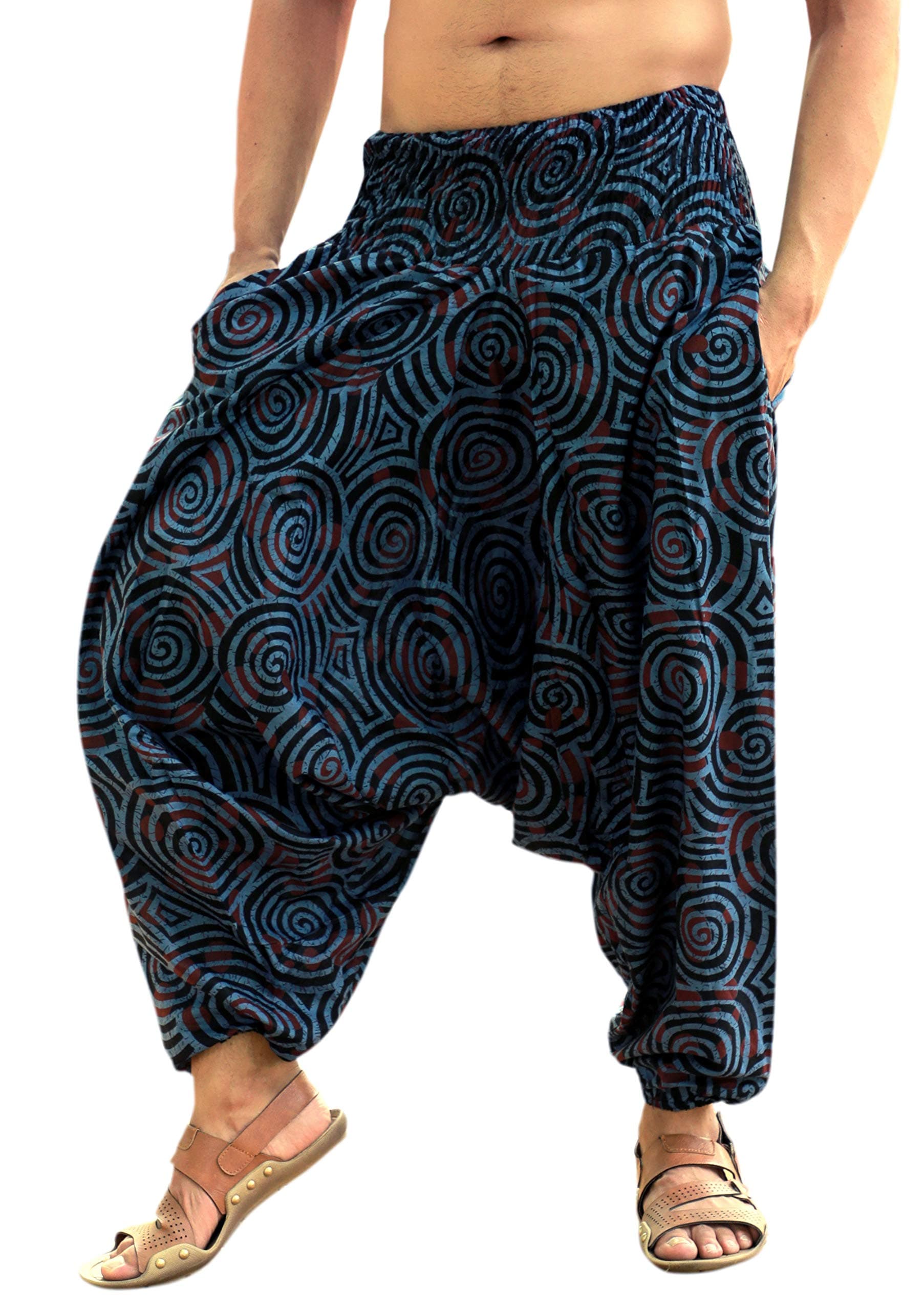 Blue Pockets Printed Cotton Harem Pants