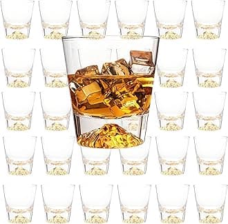 LEMONSODA Whiskey Glasses Set of 32- Crystal Clear Gold Heavy Base Bourbon Glass Set -Old Fashioned Whisky Tumbler 4-Pack - Lowball Scotch Rocks Glasses for Cocktails| [2027]