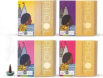 PHOOL LUXURY INCENSE Natural Cones (Bundle Pack of 4) I Special Pack Floral Fragrances - Indian Rose, Tuberose, Lavender, Nagchampa I 100% Organic Dhoop Cones I Chemical & Charcoal Free