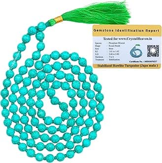 Manmade Turquoise Crystal Japa Mala Ganthi - 108 Beads Buddhist Prayer Beads - AAA Grade Original Healing Gemstone Agate Mala for Yoga Meditation Spiritual Reiki Feng Shui