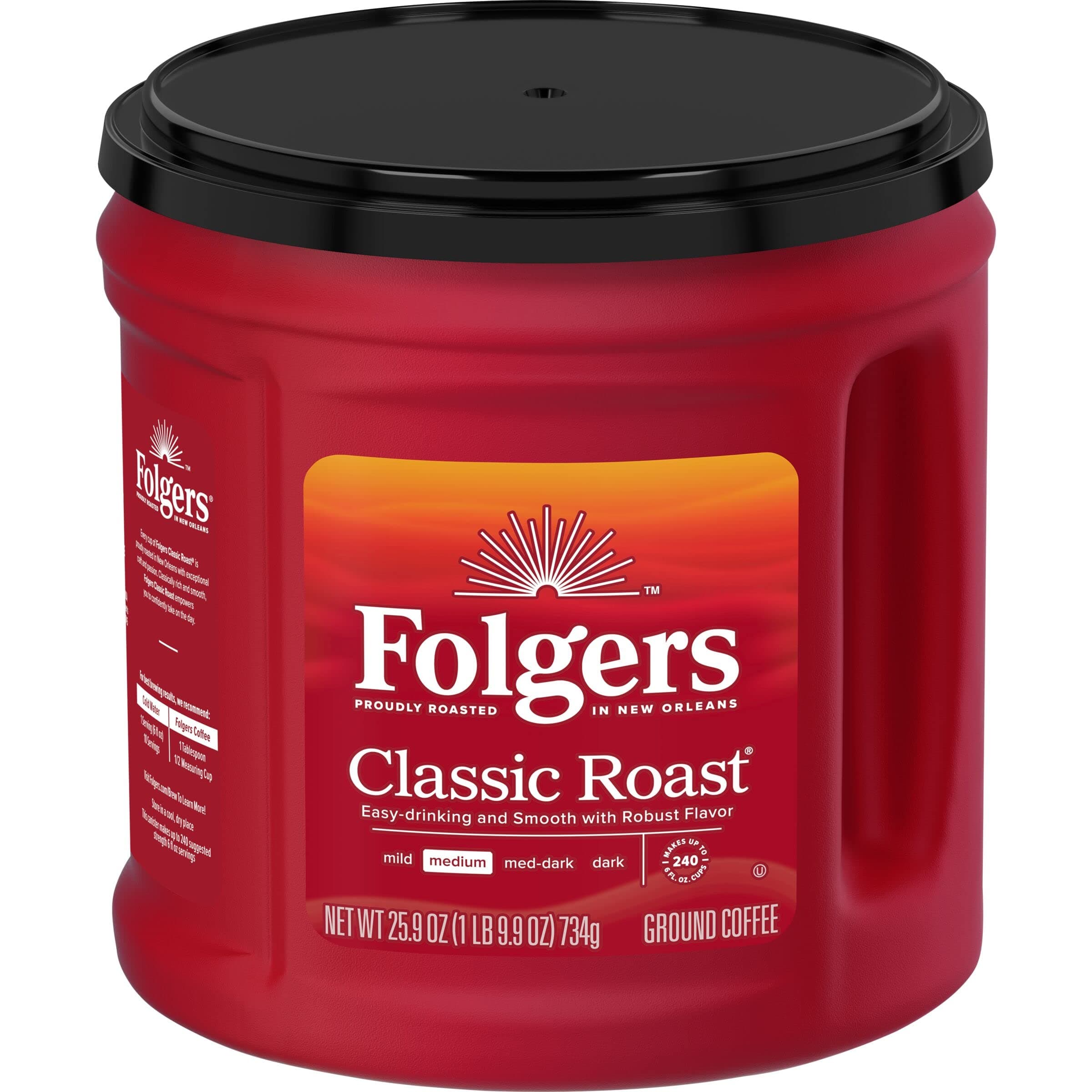 Folgers Classic Roast Medium Roast Ground Coffee, 734g