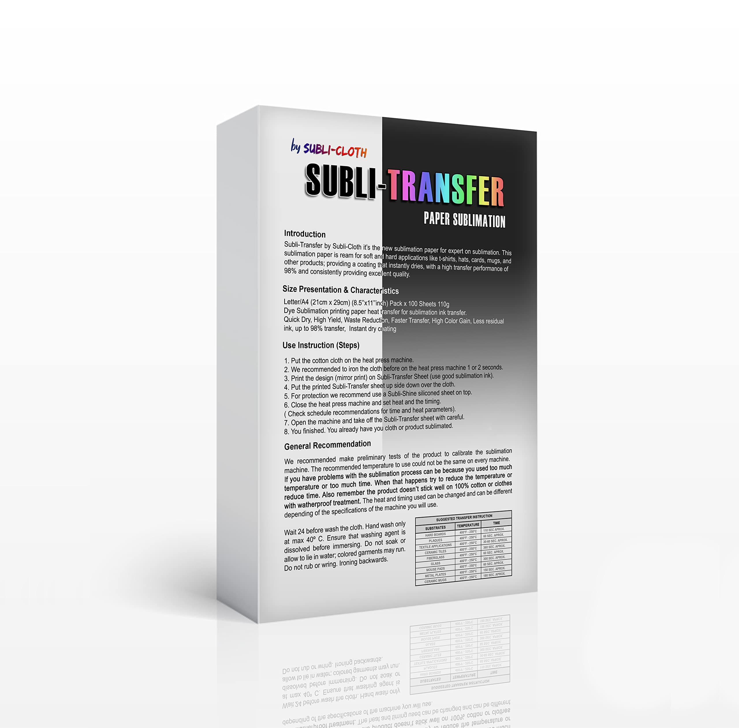 Subli-Transfer Heat Transfer Paper Pack x100 Sheets by Subli-Cloth (10cm x 24cm)