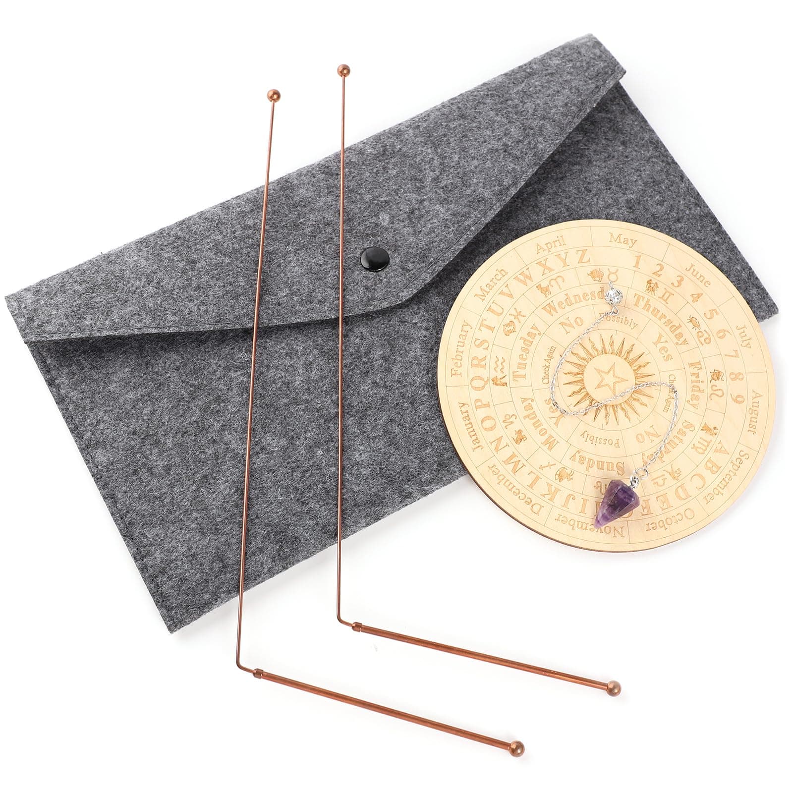 Eaglcter 99.9% Copper Dowsing Rods Spiritual and Divining Pendulum Board Mat Kit for Ghost Hunting,Divining Water,Energy Healing,Include 2 Retractable Divining Rods 1 Pendulum Pendant 1 Divination Mat
