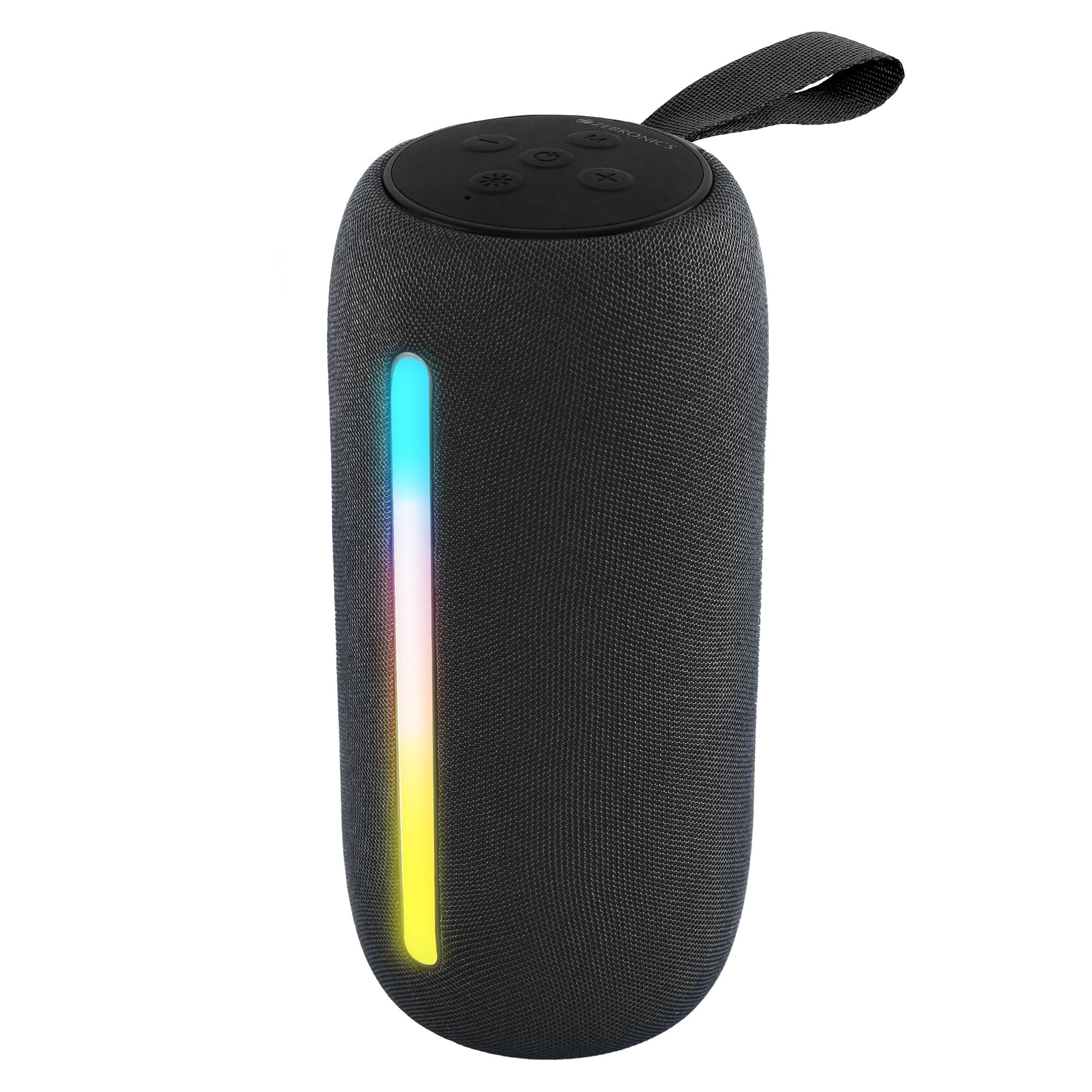 Sonic POD 20, Portable Bluetooth Speaker, 10 Watts, Upto 8 Hours Playback, RGB LED, Call Function, Fabric Finish with Carry Loop, BTv5.3 | TWS | USB | mSD | AUX (Black)
