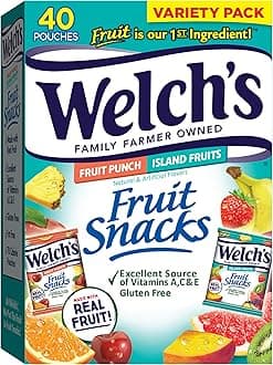 Welch's Fruit Snacks, Fruit Punch & Island Fruits, Individual Single Serve 0.8 oz bags (Pack of 40)