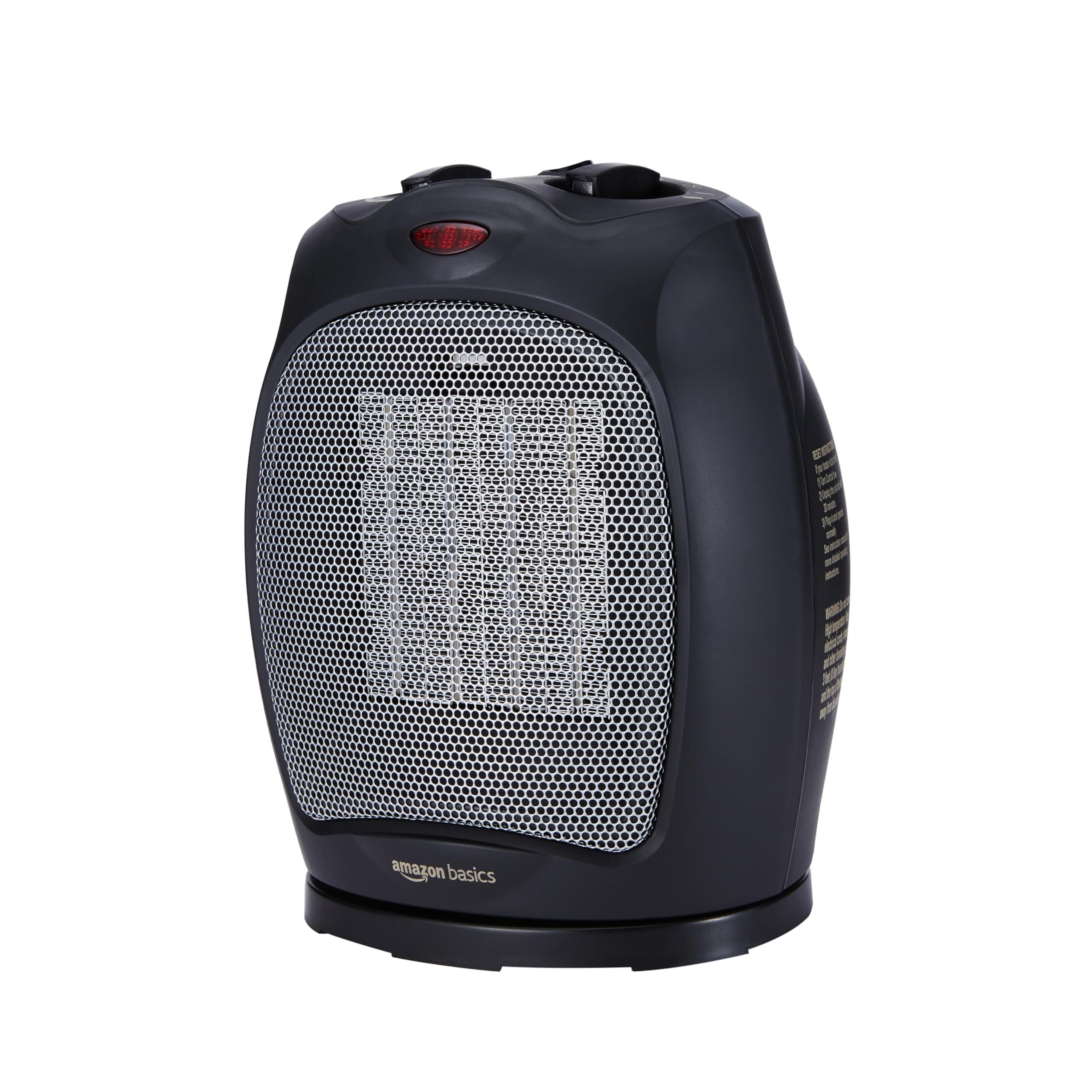 Amazon Basics Oscillating Ceramic Space Heater, Portable Fast Heating Indoor Solution, With Overheat and Tip-Over Protection, Thermostat, 1500W, 7.52"D x 6.34"W x 9.45"H, Black
