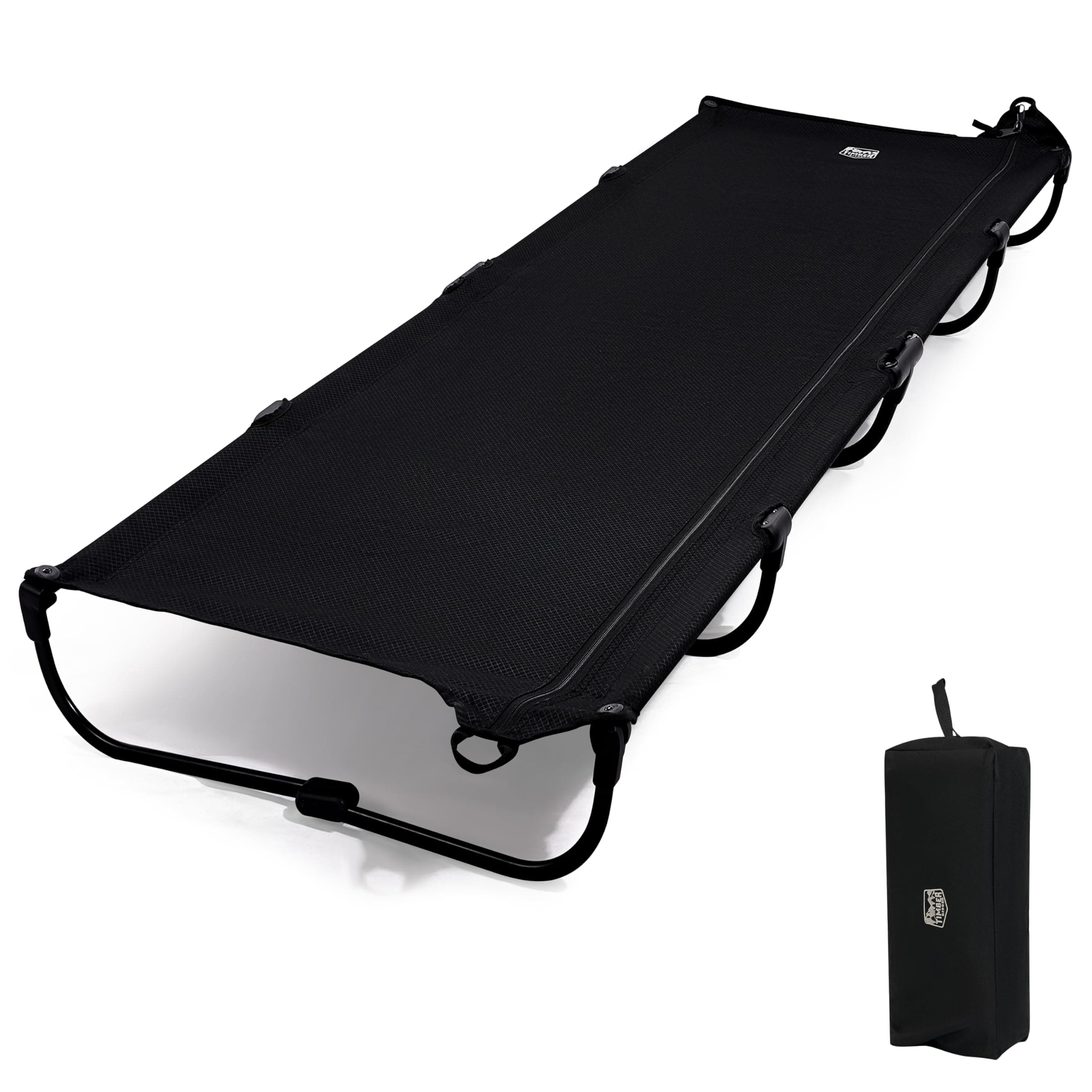 TIMBER RIDGE Camping Bed for Adults, Folding Camp Bed Single 3kg Lightweight Compact Portable, Easy Set up Sleeping Cot with Carry Bag for Outdoor Travel Camping Office, Black
