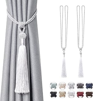 Pretty Jolly 2 Pack Long Tassel Curtain Tiebacks Handmade Braided Rope Knot Drape Tie Backs European Style Decorative Curtain Holdbacks for Home & Office Window Drapery (Silver Grey)