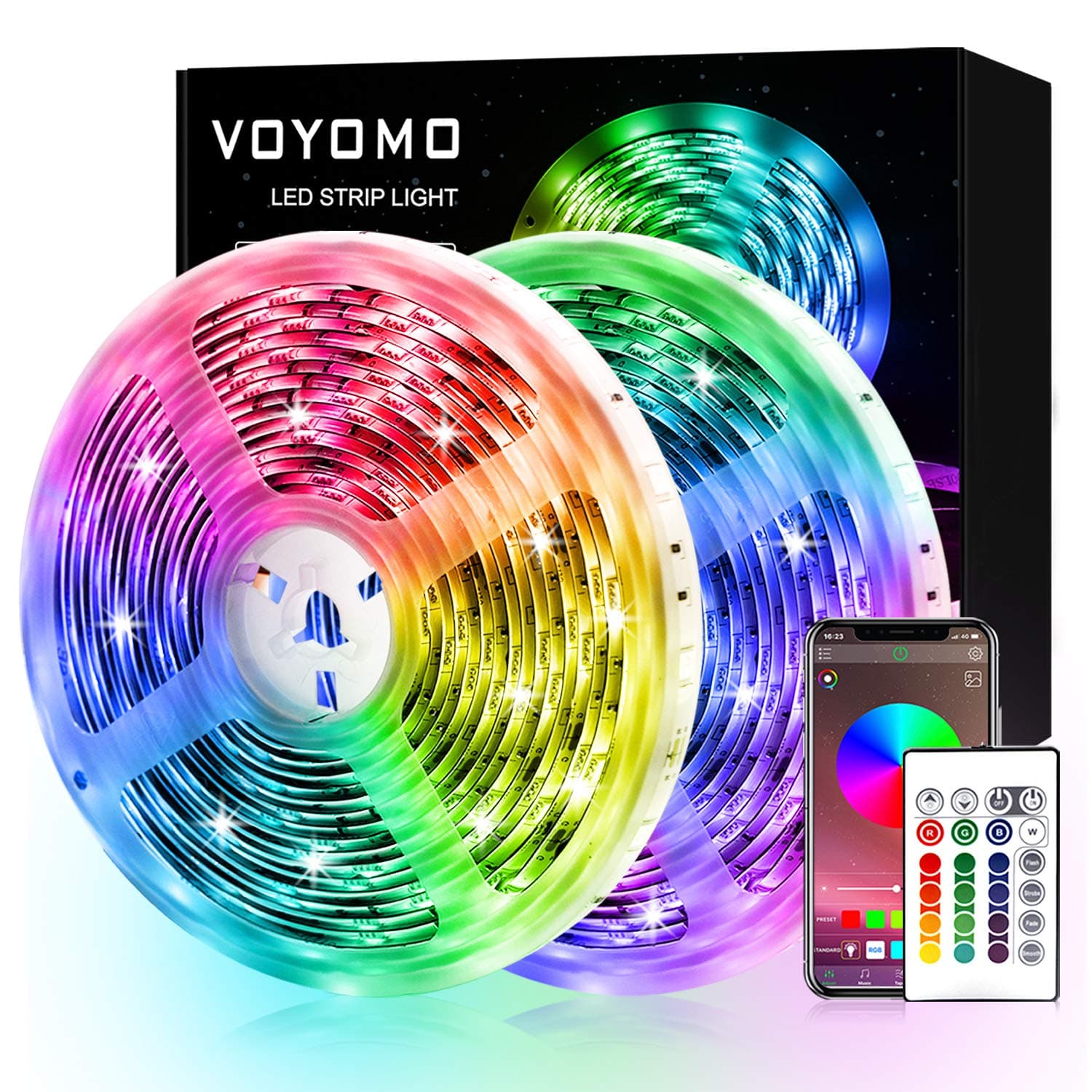 VOYOMO LED Strip Lights with Remote 10m Bluetooth Colour Changing LED Strip Lights, Music Sync, APP Control, RGB 5050 LED Lights Strip for Bedroom Home Kitchen Christmas Indoor Decorations (2X5m)