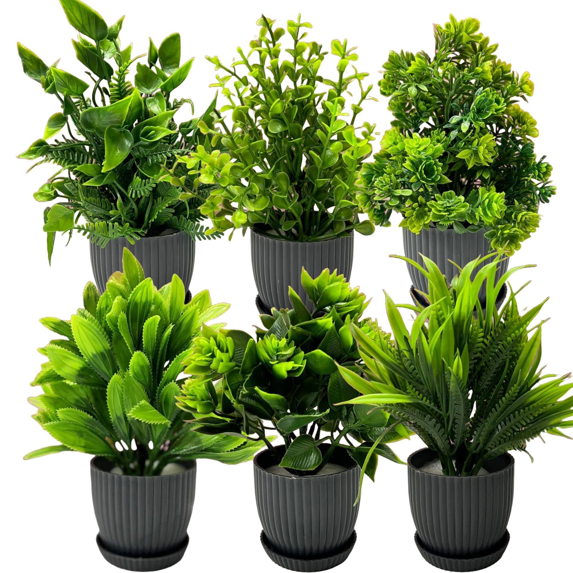 Dekorly Artificial Potted Plants, Artificial Plastic Eucalyptus Plants Small Indoor Potted Houseplants, Small Faux Plants for Home Decor Bathroom Office Farmhouse (Black-TrayPot)