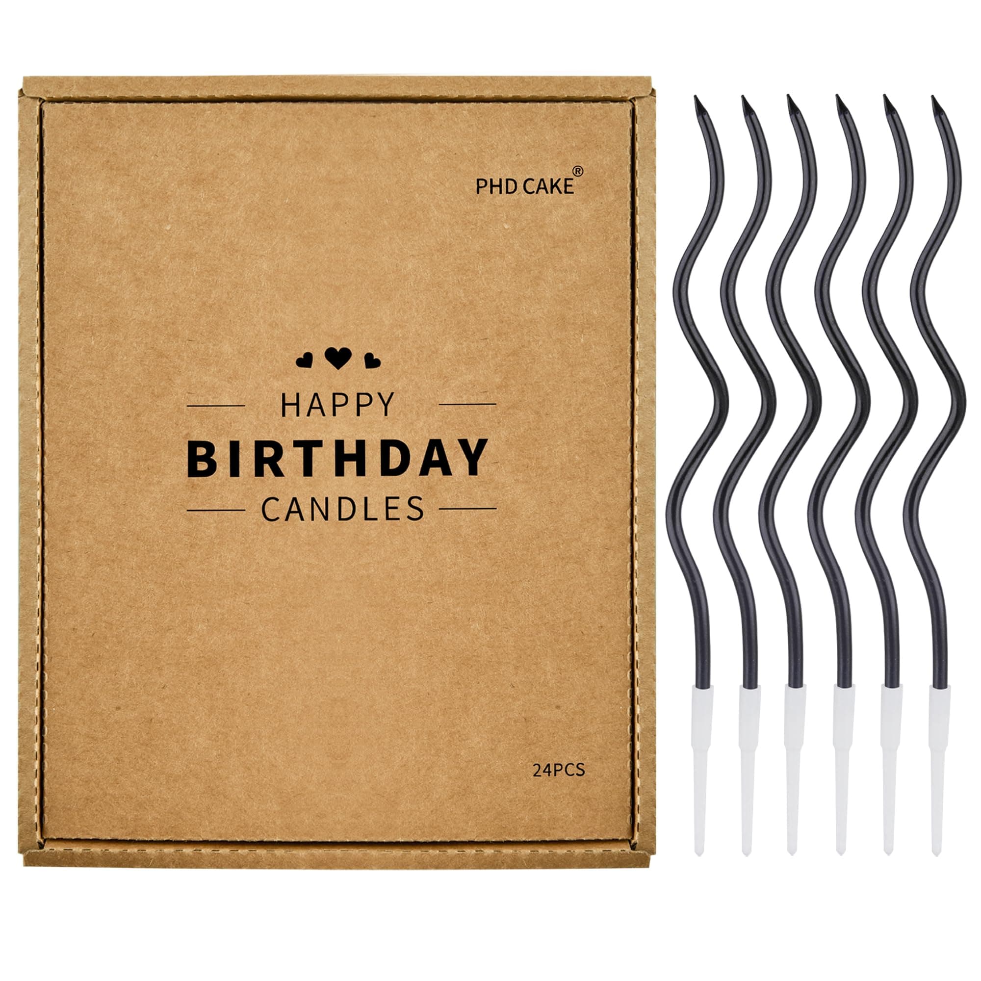 24-Count Black Spiral Long Thin Birthday Candles, Cake Candles, Birthday Parties, Wedding Decorations, Party Candles