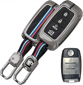 SHOPOFLUX Metal Key Cover Compatible with Kia Seltos | Sonet | Carens 4 Button Smart Key (Black) (Pack 1)