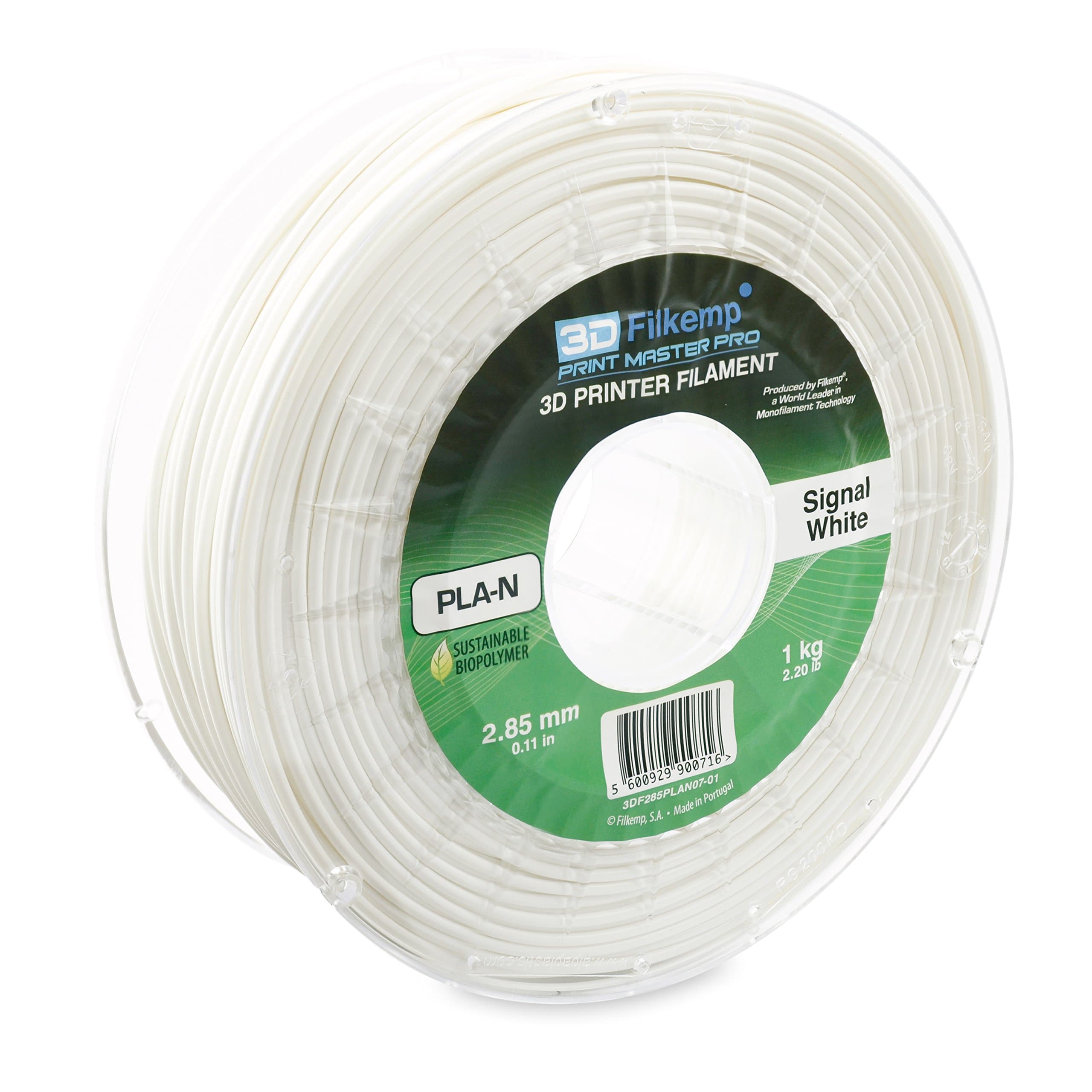 3D Filkemp Print Master Pro 3DF285PLAN07-01 Next Generation PLA 3D Printer Filament, Spool, 3 mm Diameter, Signel White