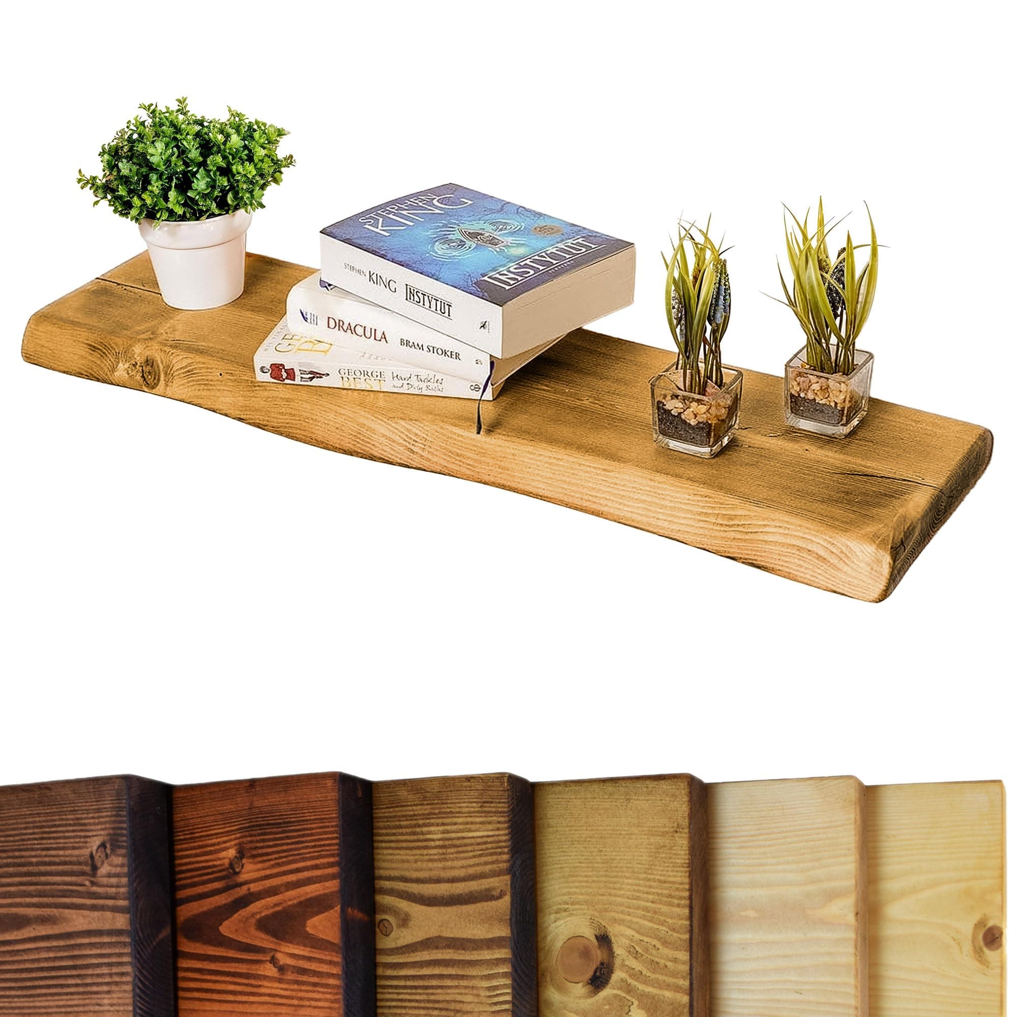 Live Edge Rustic Floating Shelf 6x1.5 inches, 60cm long - Dark Oak Finish Reclaimed Wood Floating Shelves for Wall Decor, Rustic Wooden Shelves for Bedroom, Living Room, Kitchen, or Bathroom