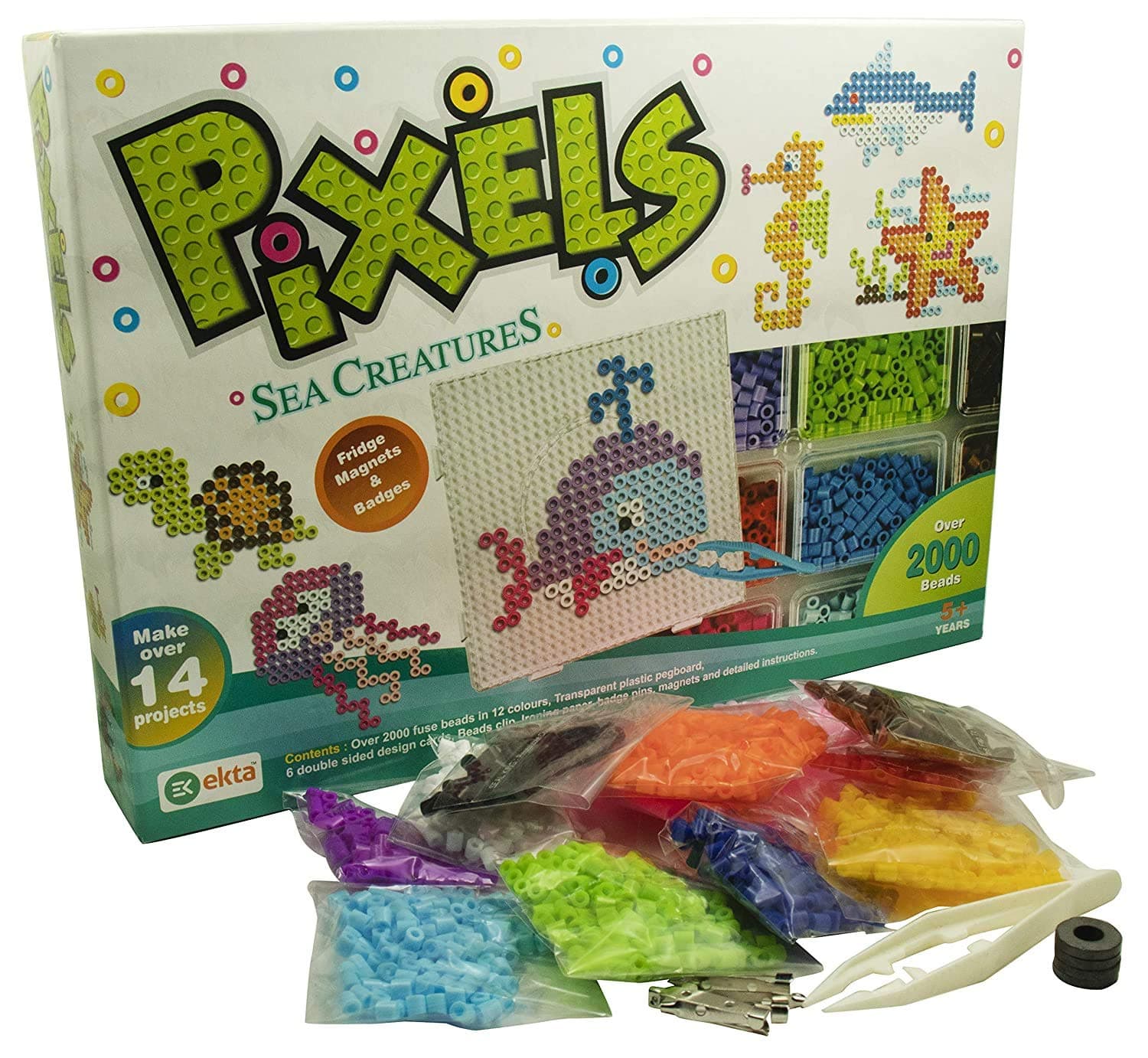 Pixels | Pixels | Make SEA Creatures Over a pegboard Using Over 2000 Beads Spread Across 12 Different Colors | Material - Plastic (SEA Creatures)