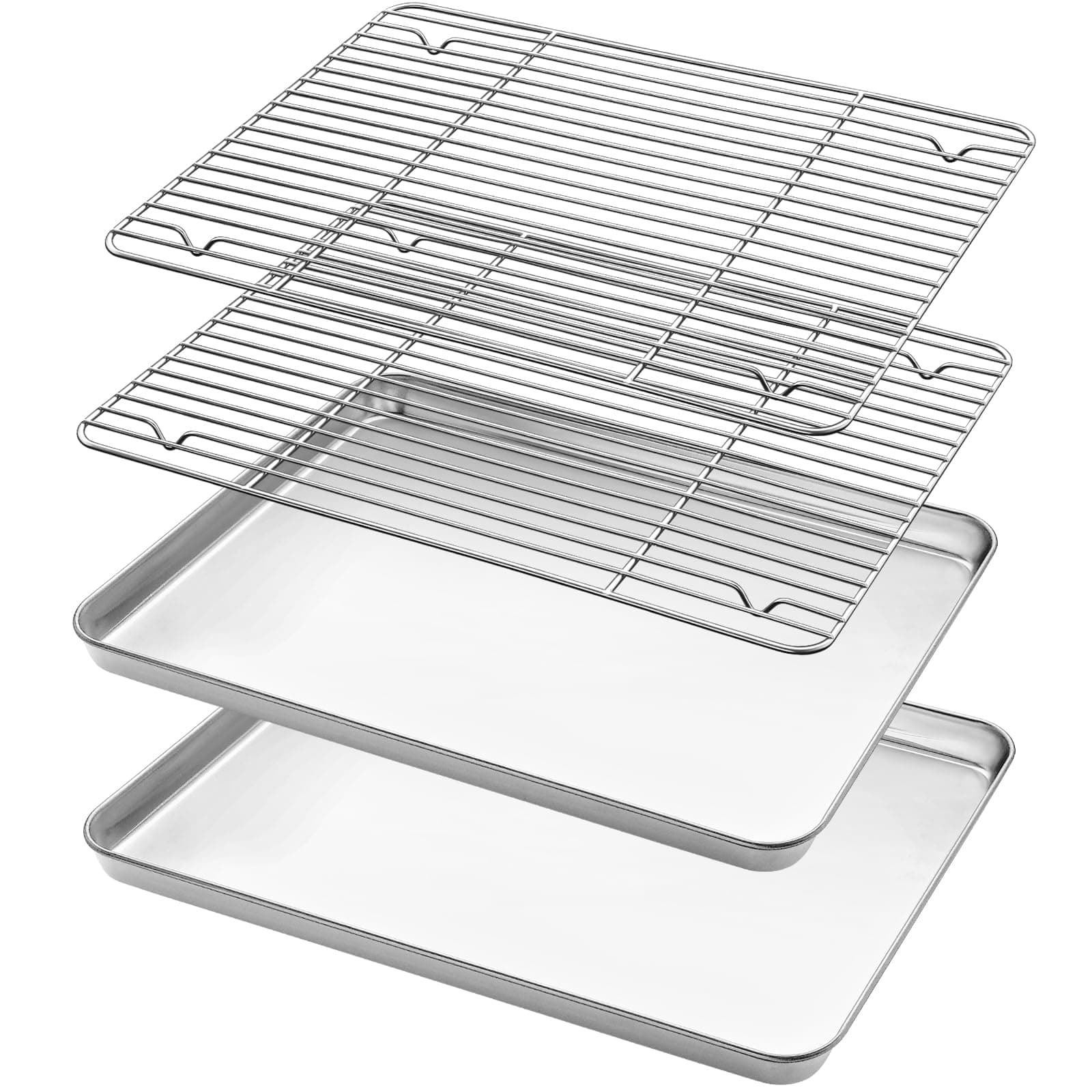 Stainless Steel Baking Sheets with Rack, HKJ Chef Cookie Sheets and Nonstick Cooling Rack & Baking Pans for Oven & Toaster Oven Tray Pans, Rectangle Size 12.5L x 10W x 1H inch & Non Toxic & Healthy