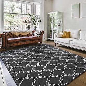 Amearea Fluffy Indoor Area Rug, Soft Trellis Moroccan Rugs for Bedroom, Shag Modern Area Rug for Living Room Kids Room Nursery, Easy Clean, Geometry Home Decor Low Pile Carpet, Dark Grey 5x7 Feet