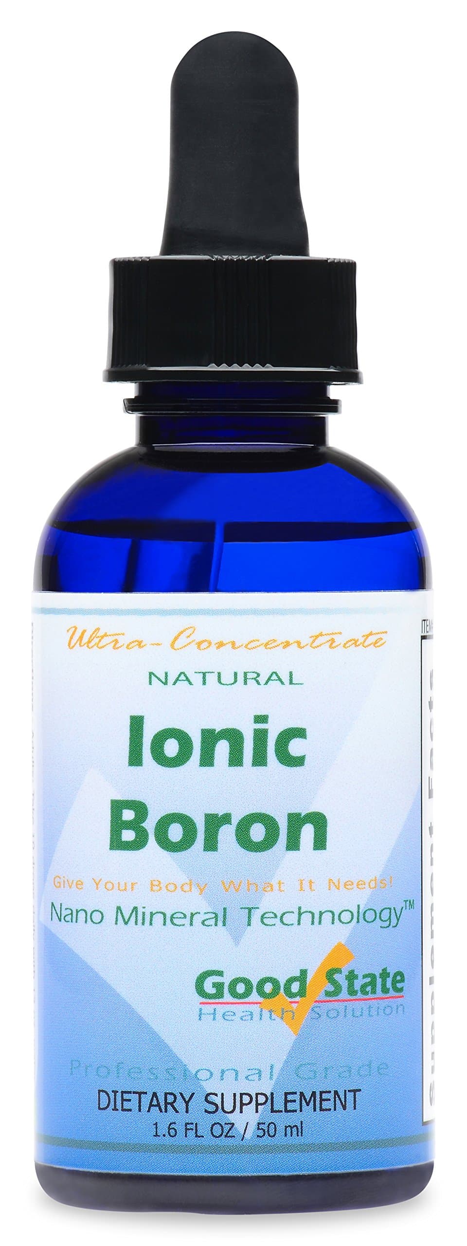 Good State | Ionic Boron | Natural | Liquid Concentrate | Nano Sized Mineral Technology | Professional Grade | 10 Drops Equals 1 mg | 1.6 Fl oz Bottle