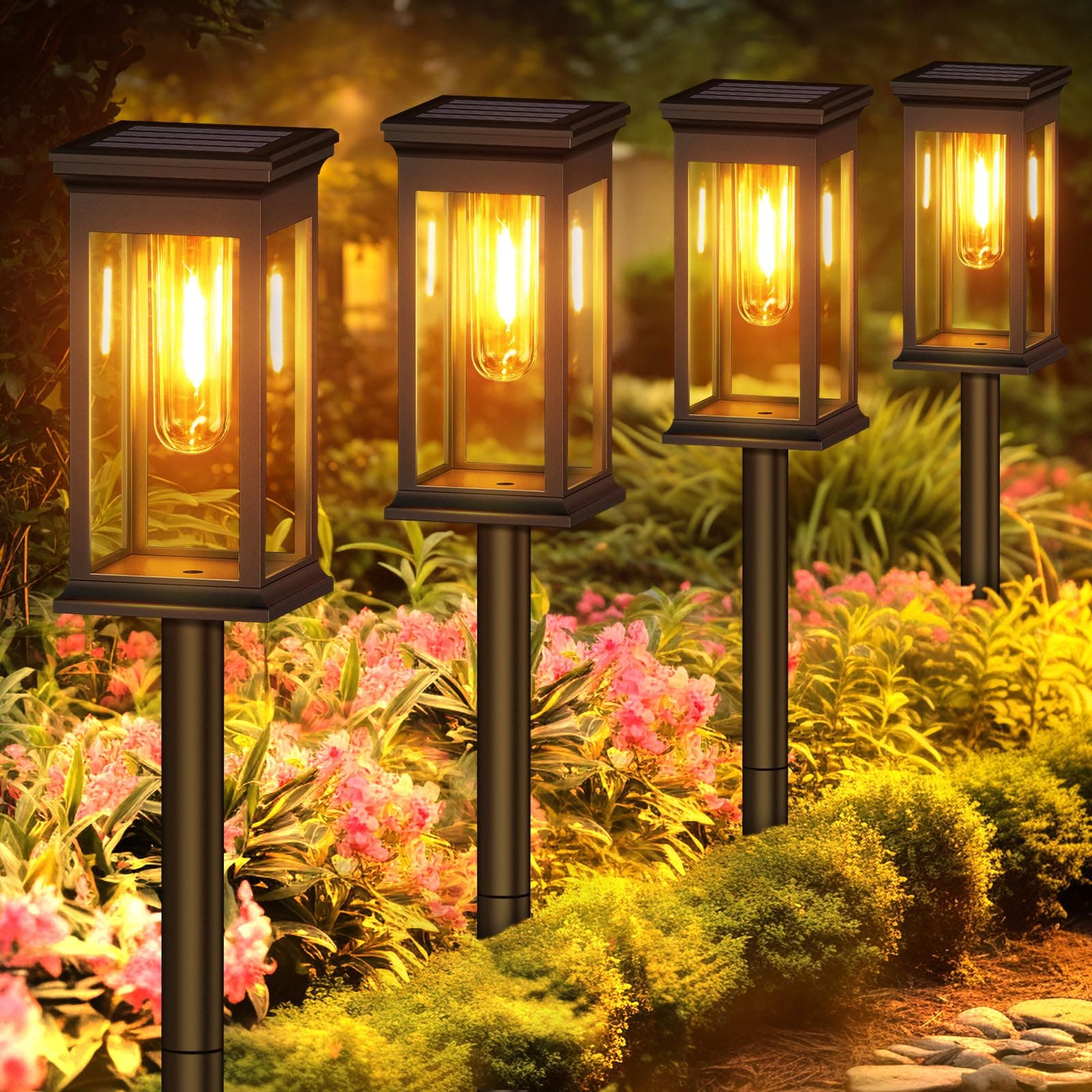 KOOPER 8 Pack Solar Pathway Lights - Unique Waterproof Garden Lights for Outdoor Patio, Yard, Lawn, Walkway - Auto On/Off