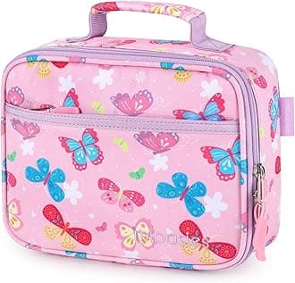 mibasiesKids Lunch Bag for Girls Toddler Insulated Lunch Box for School Travel, Butterfly Pink