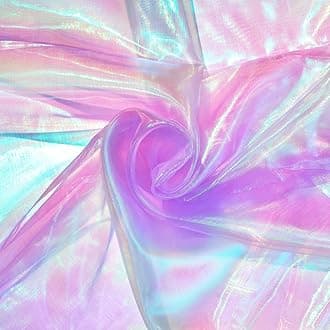 Ganeen 22 Yard Iridescent Fabric Organza Fabric Sheer 59 Inches Wide Rainbow Laser Gradient Lace Holographic Gauze for DIY Dress Curtain Costume Background Wedding Halloween Party Decor (Light Purple)