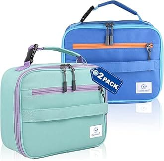 2 Packs Insulated Soft Lunch Bag With Double Zipper - Sturdy, Freezable and Reusable for Kids, Men - For School, Work, Outdoor (Blue+Green)