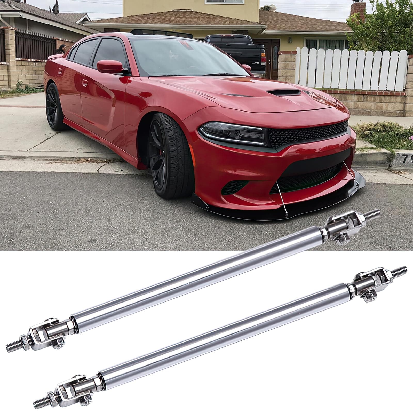 2PCS 8"-11" Adjustable Front Bumper Lip Splitter Diffuser Strut Rod Universal Bumper Lip Support Rods Compatible with Most Car Vehicles (Silver)