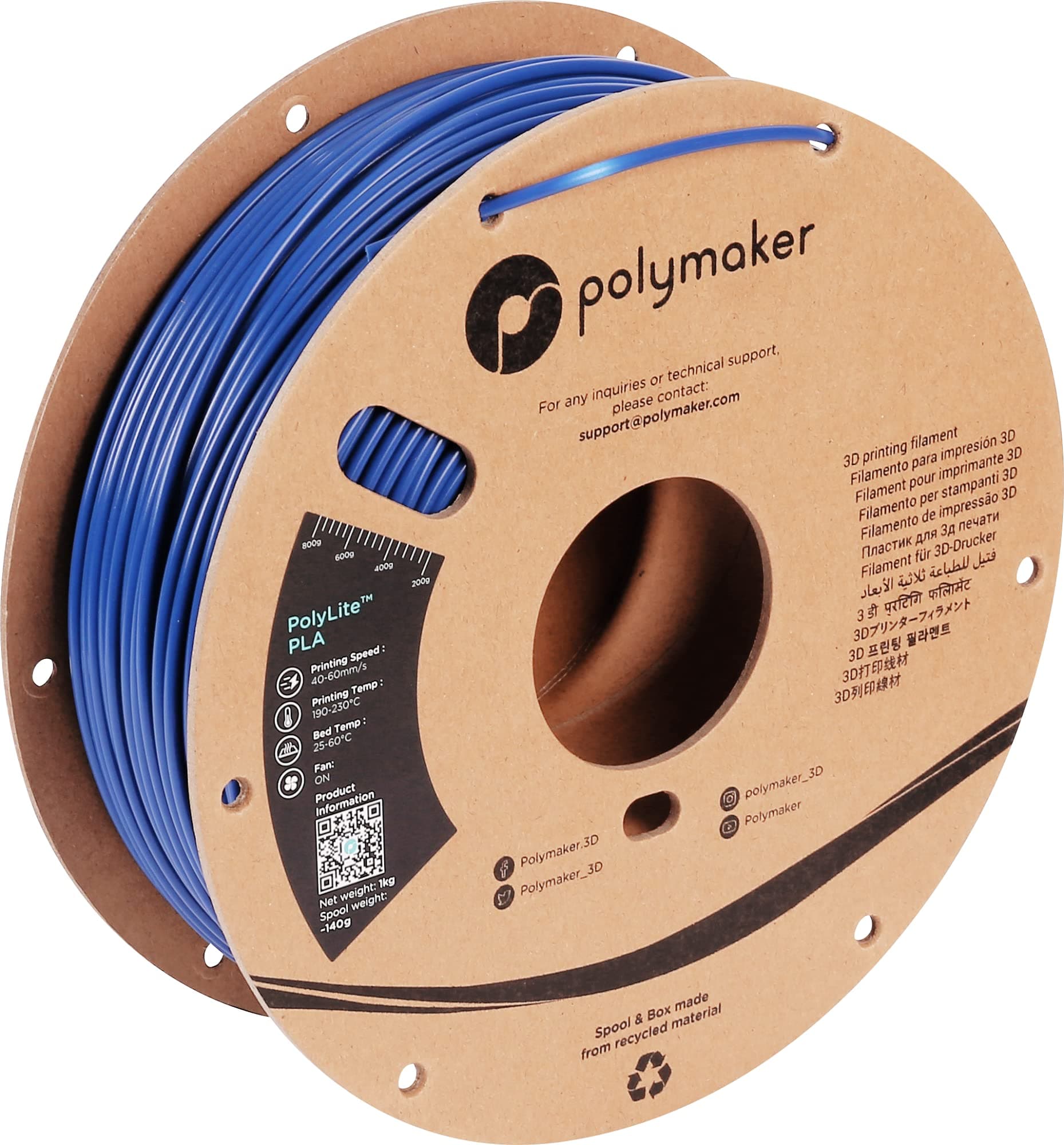 Polymaker PLA Filament 2.85mm, 1kg High Rigidity Blue PLA 2.85 Cardboard Spool - PolyLite PLA 3D Printer Filament, Print with Most 3D Printers Using 3D Filament