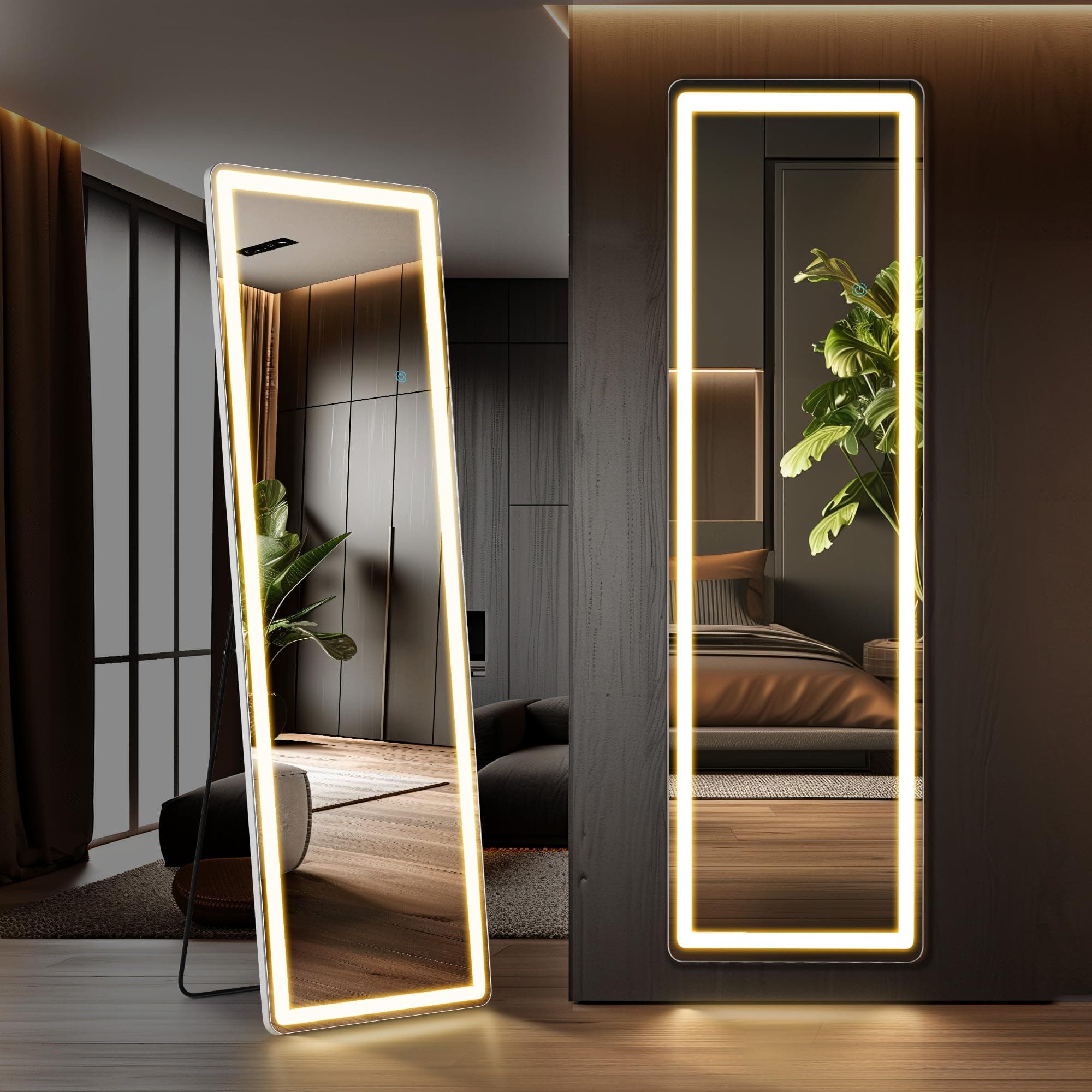 DUMOS 16"×59" Full Length Mirror with Light, LED Floor Full Body Mirror with 3 Color Lighting, Wall Mounted Stand Mirror for Bedroom, Dressing Room, Living Room, Bathroom