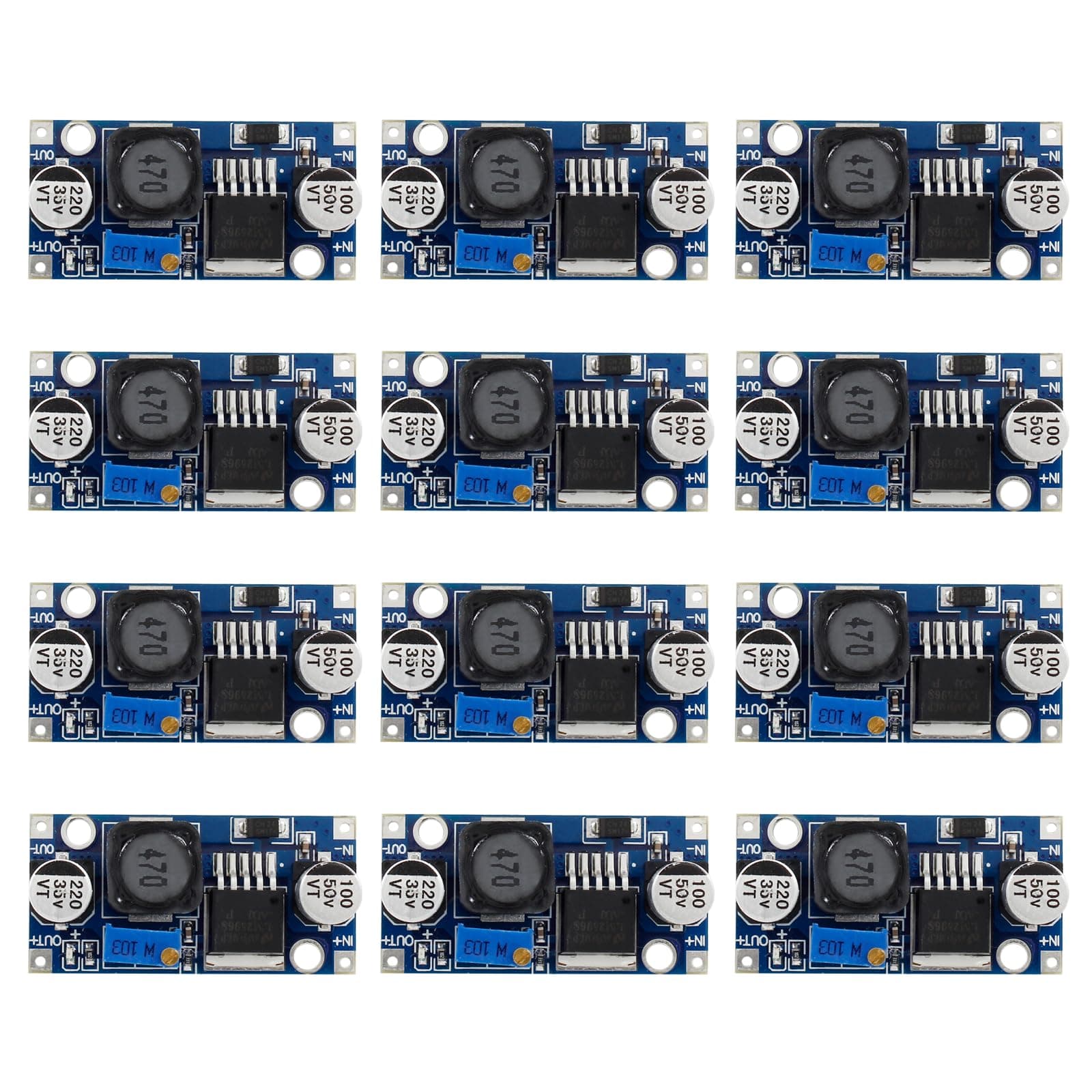 12 PCS LM2596 DC-DC Buck Converter Module, 3A Power Supply Step Down Module High Efficiency Voltage Regulator, 3.2V-40V Input, 1.25V-35V Output