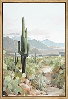 SIGNFORD Framed Canvas Print Wall Art Serene Desert Landscape with Tall Cactus Nature Wilderness Illustrations Modern Art Decorative Relax/Calm for Living Room, Bedroom, Office - 24"x36" Natural