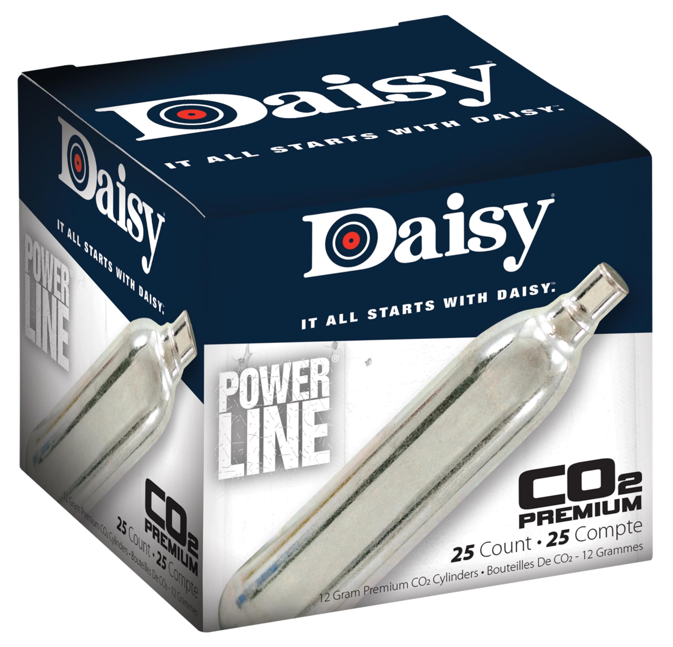 Daisy, 25 Count CO2 Cylinder, Silver, 12gm, 25-Count Bulk Pack: Great Value for Regular Shooters and Training Sessions, 997025-101